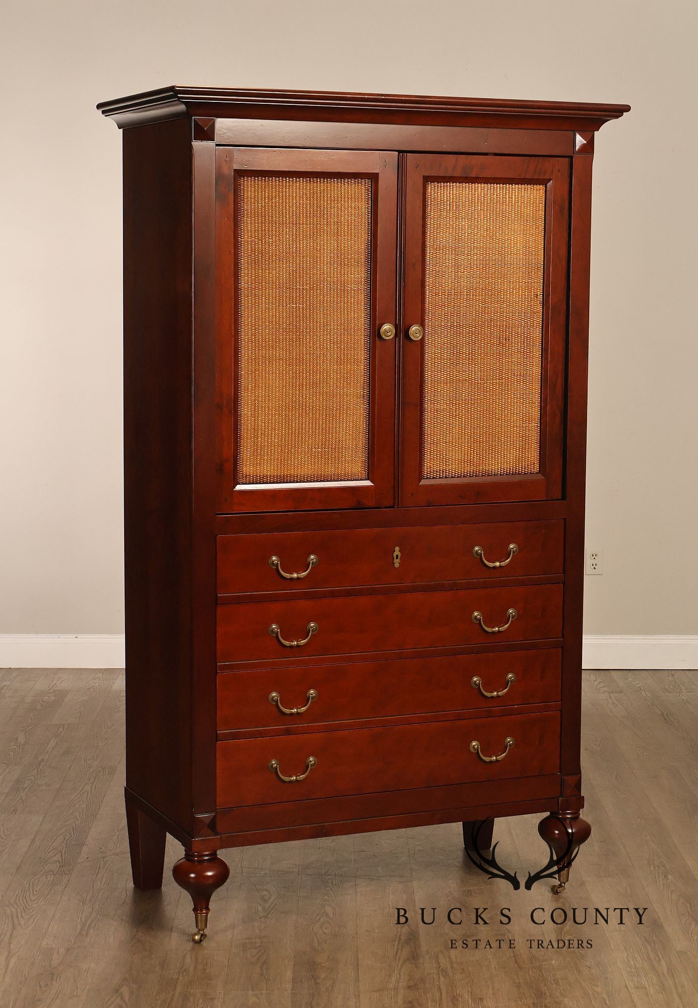 Grange French Louis Philippe Cherry Cane Door Armoire Cabinet