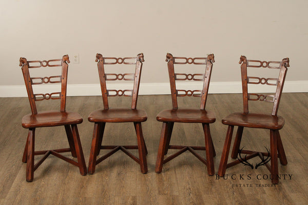 Romweber Viking Oak Set of Four Carved Dining Chairs
