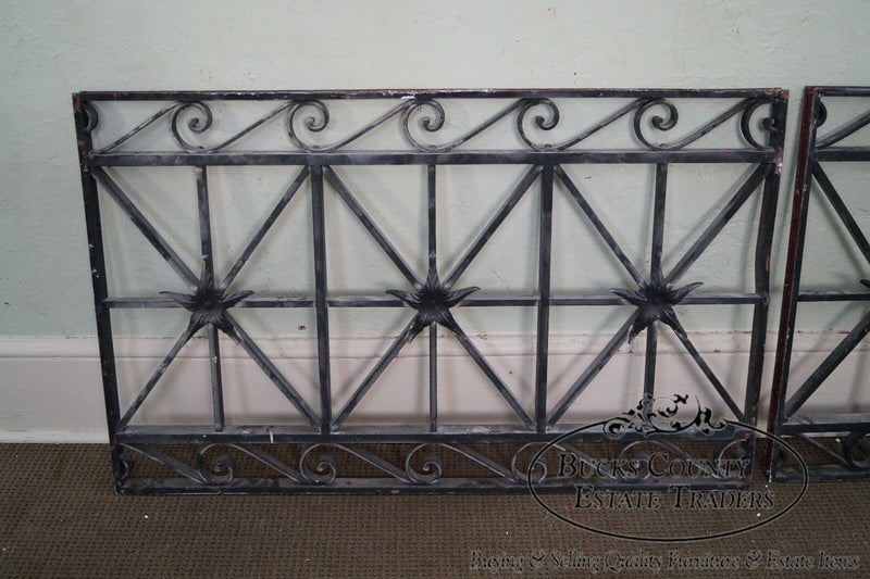 Antique Hand Wrought Iron Pair of Black Iron Regency Style Wall Grates