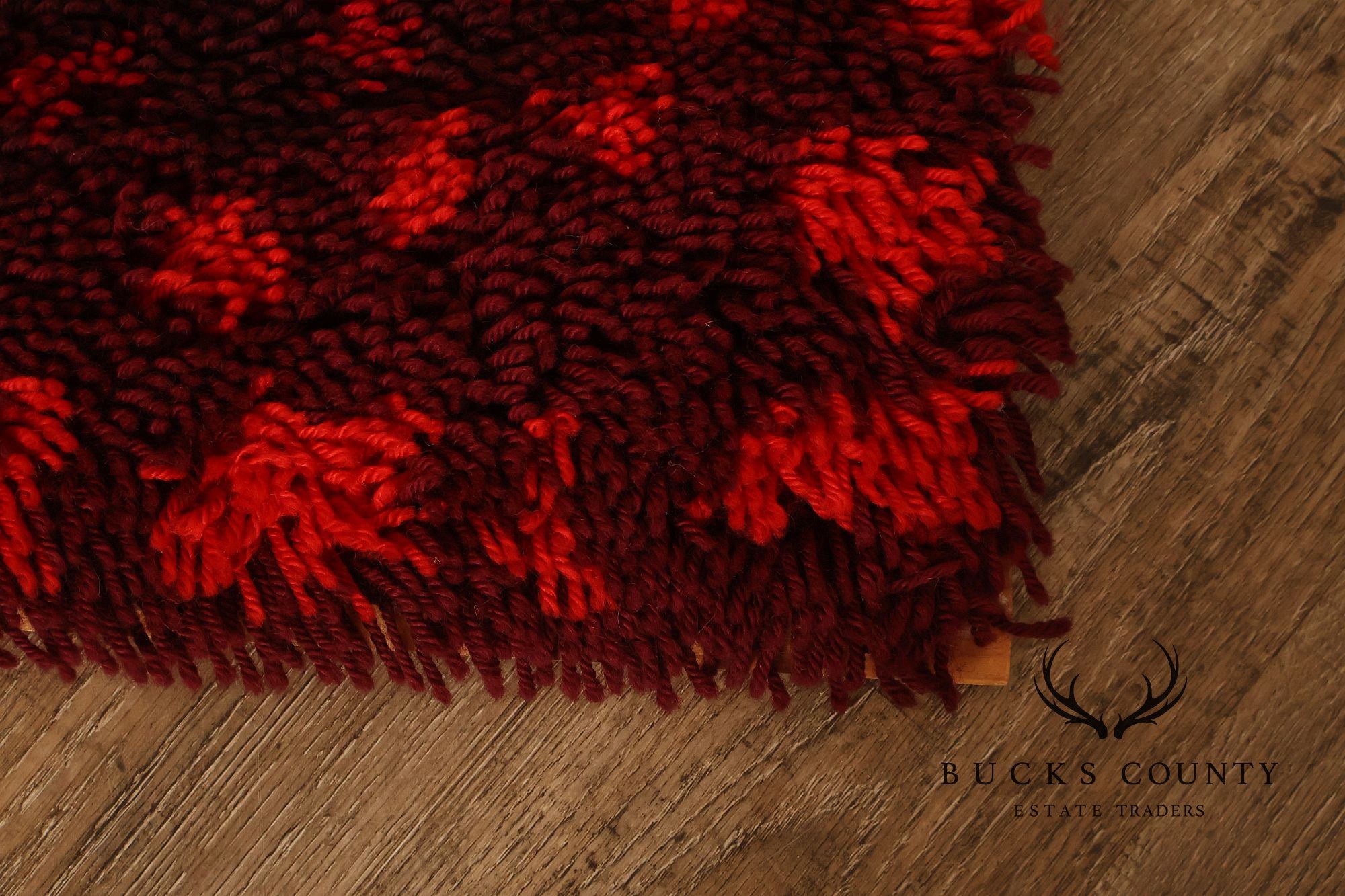 Mid Century Modern Scandinavian Rya Wool Abstract Red Shag Area Rug / Textile Wall Hanging by Ritva Puotila