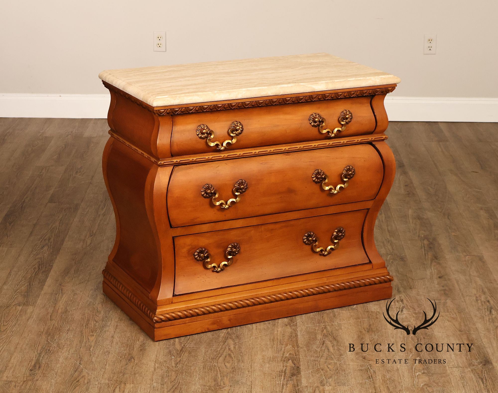 Century Furniture Baroque Style Marble Top Bombe Chest Of Drawersd