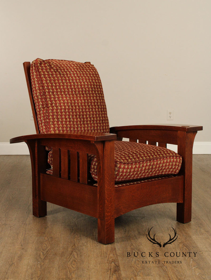 Stickley Mission Collection Oak Bow Arm Morris Chair with Loose Cushion