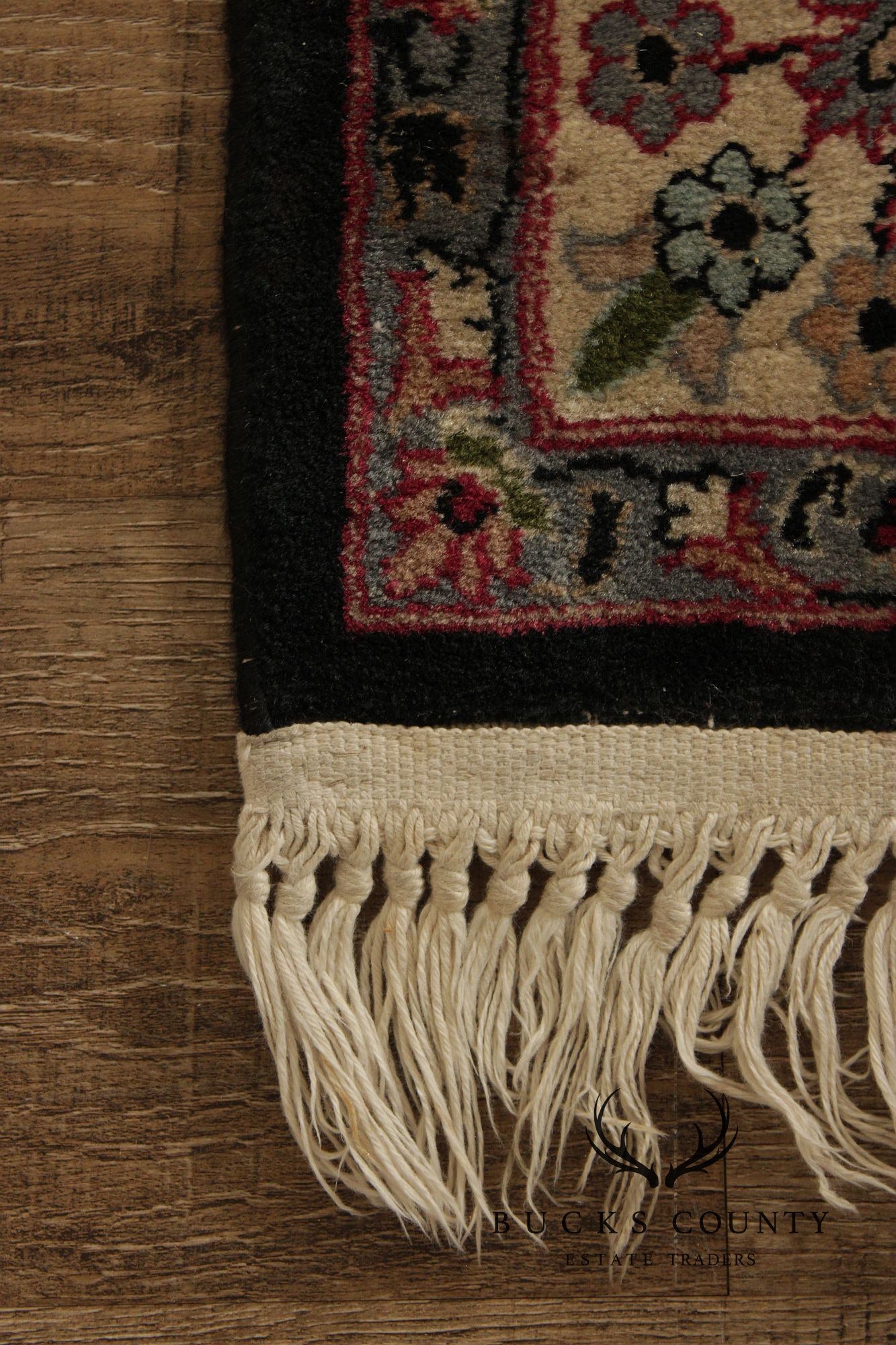 Persian Floral Medallion Style Wool Area Rug With Black Field 4.2 X 6.8