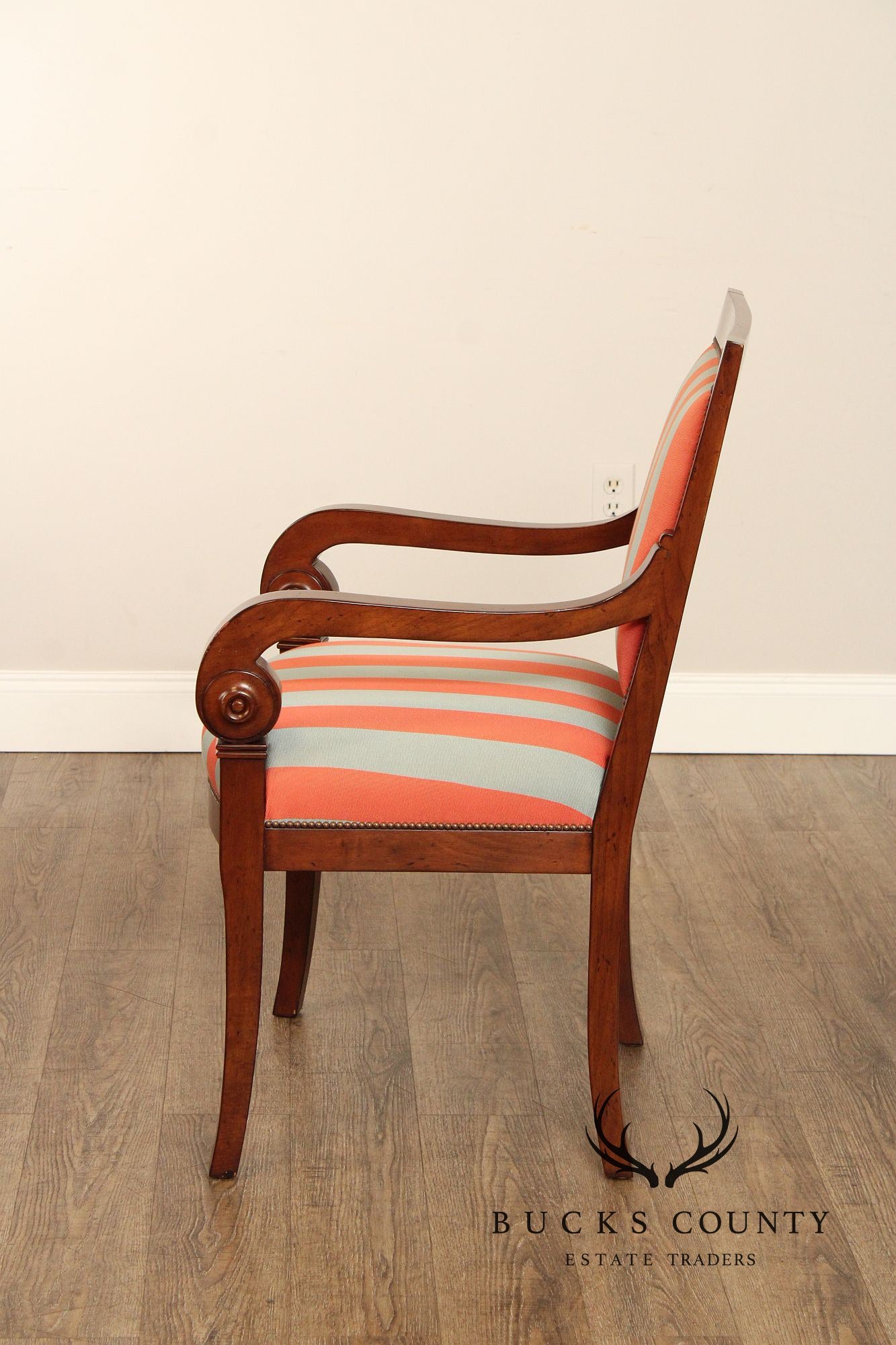 Empire Style Pair of Striped Armchairs