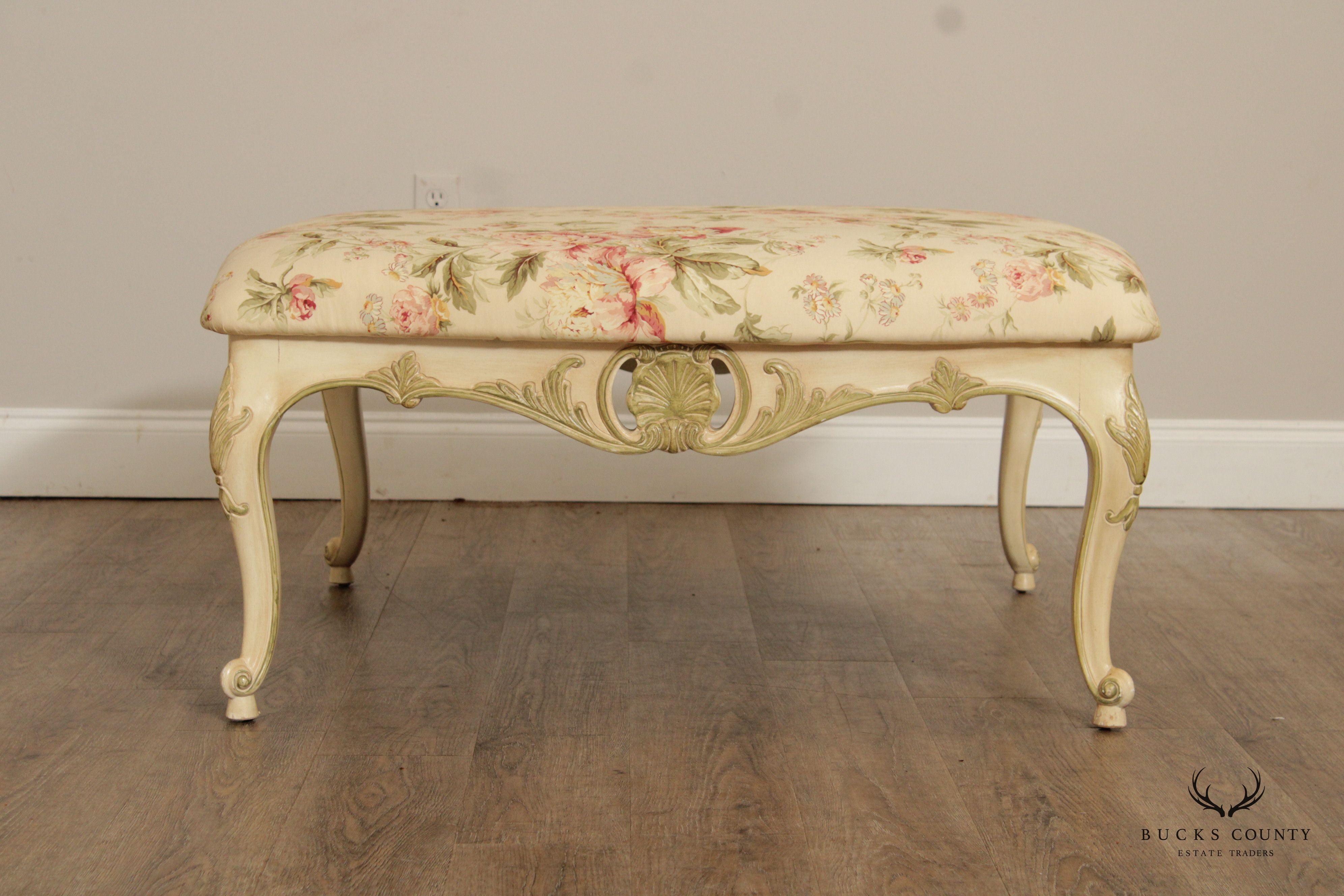 French Louis XV Style Large Painted Frame Upholstered Ottoman