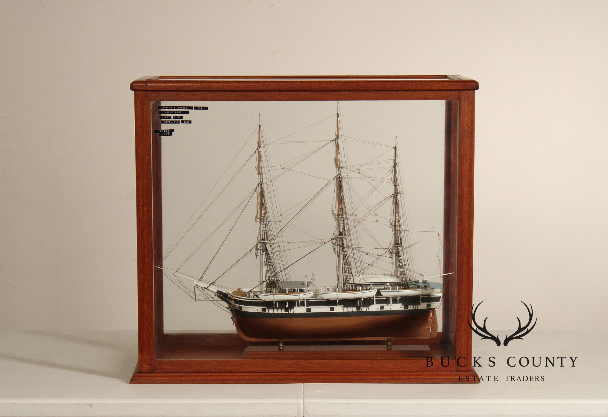 Charles W. Morgan 1841 Whaling Ship Wooden Model In Glass Display Case