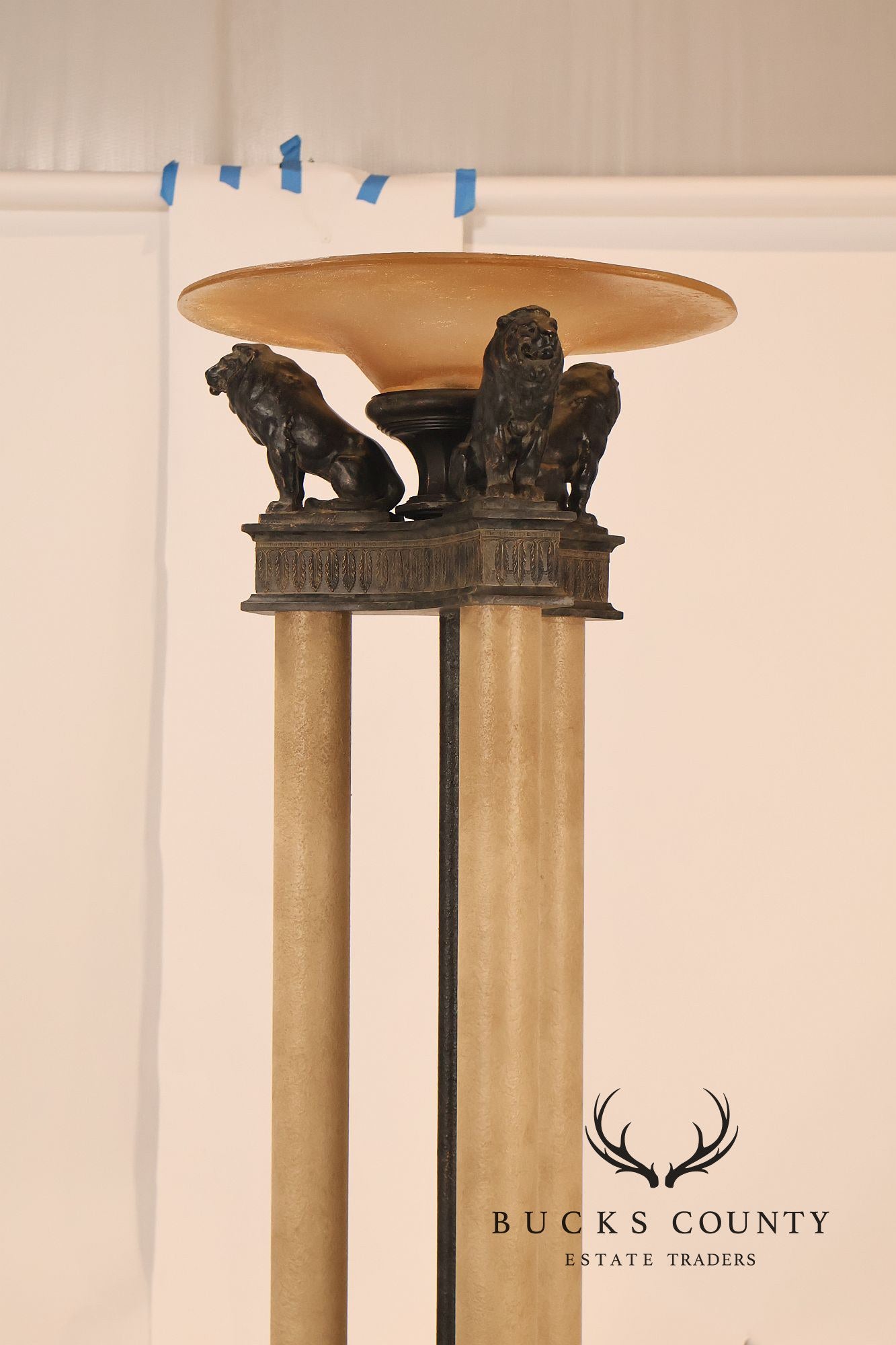 Neoclassical Style Pair Of Floor Lamps With Lion Figures