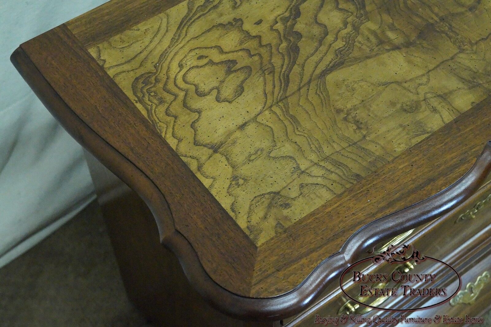 Baker Furniture Small Burl Wood & Walnut Bombe Chest