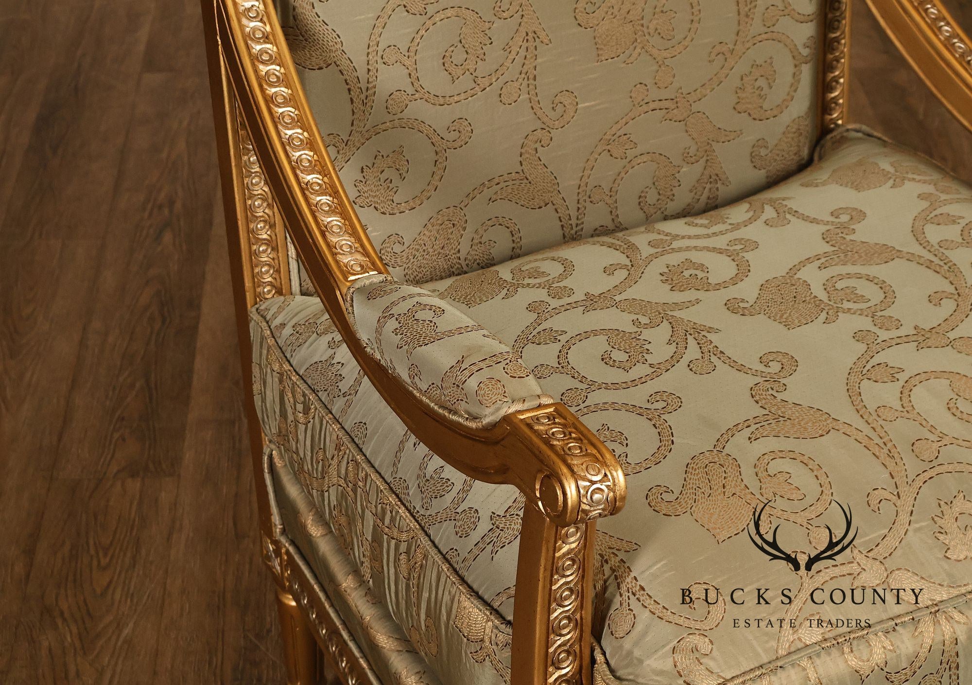French Louis XVI Style Pair of Bergere Armchairs