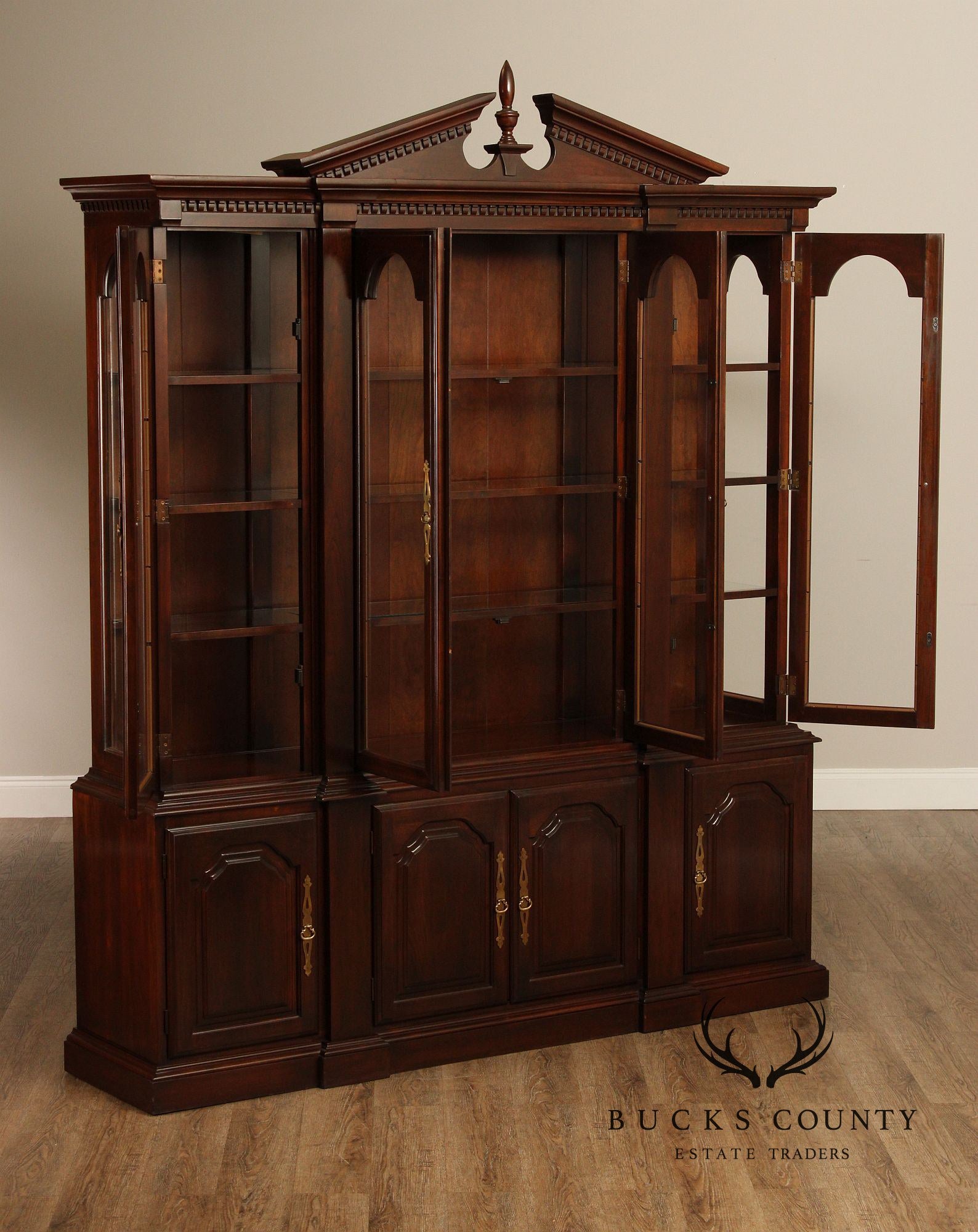 Harden Georgian Style Cherry Breakfront China Cabinet Bookcase