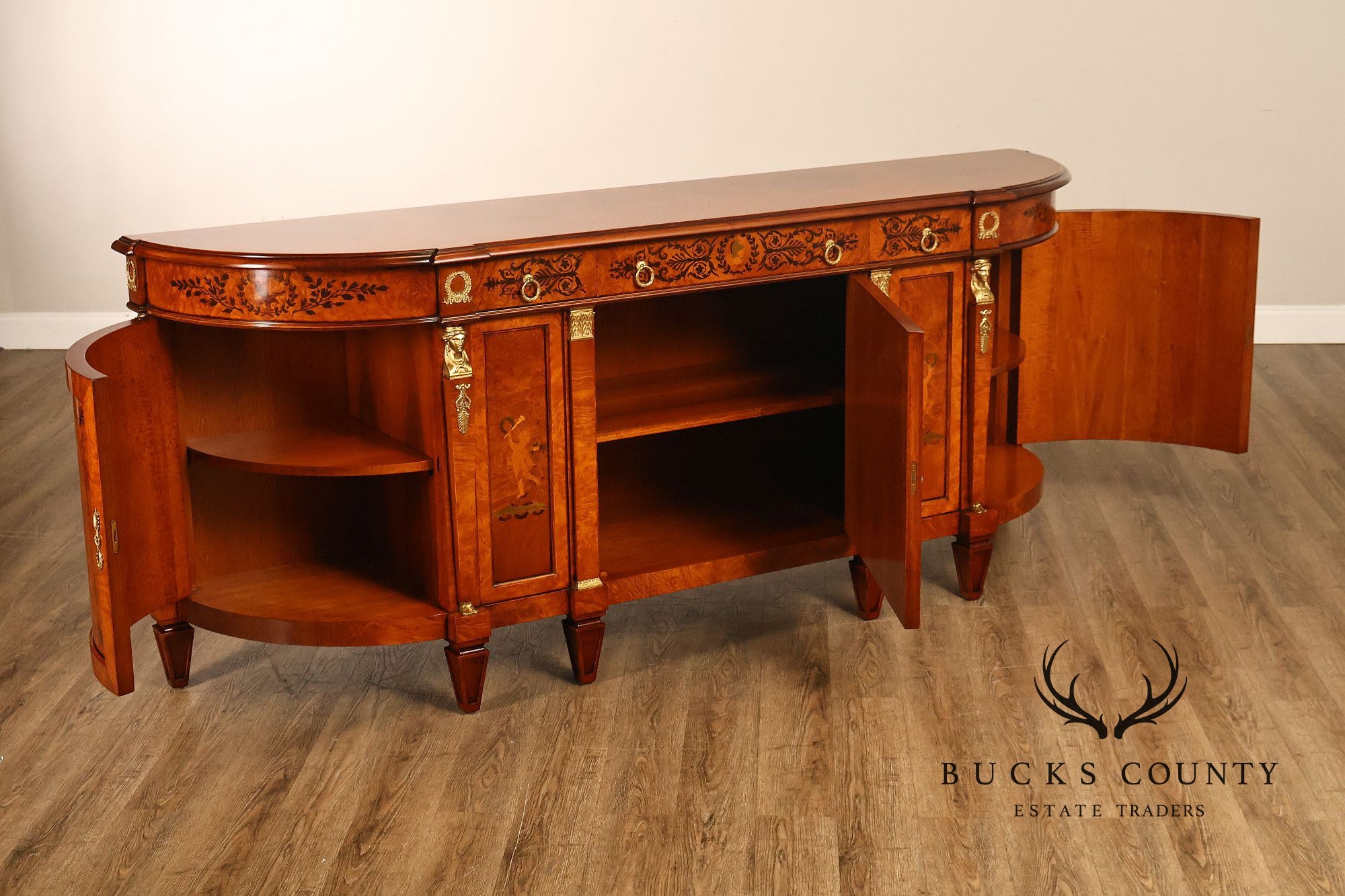 Rho Mobili D'Epoca Neoclassical Burl Wood Marquetry Inlaid Sideboard