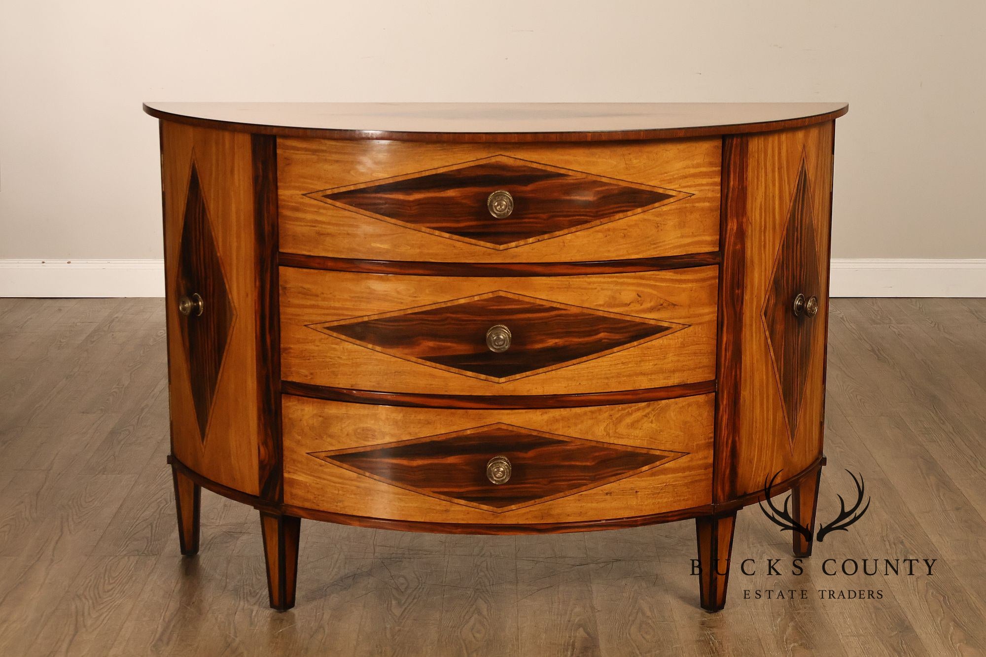 John-Richard Ebony Inlaid Satinwood Demilune Chest