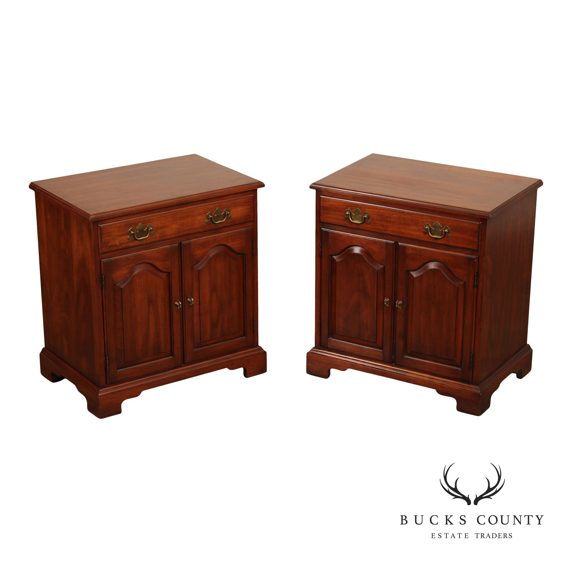 Henkel Harris Chippendale Style Pair of Cherry Nightstands