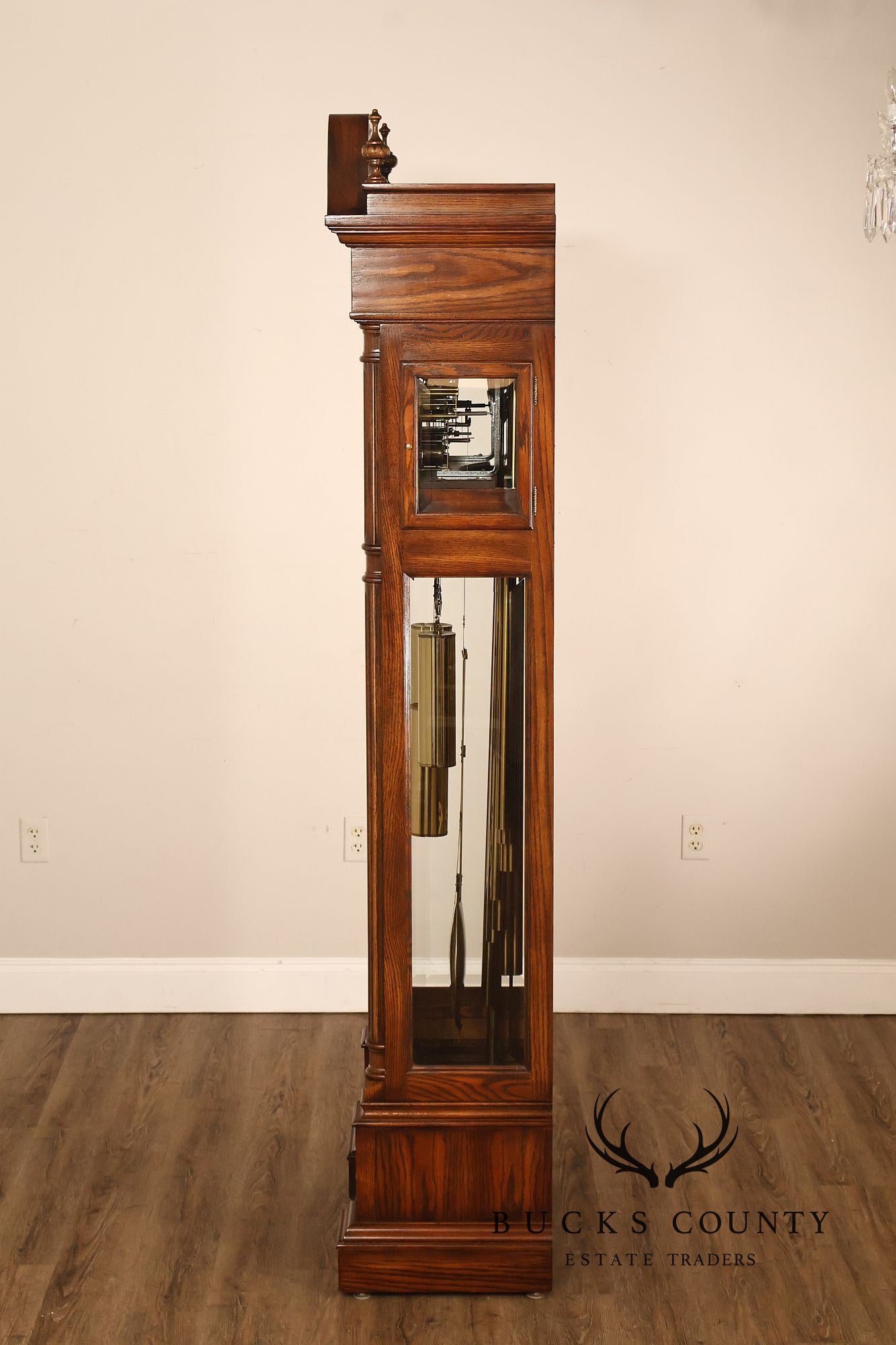 Sligh Traditional Oak Triple Chime Grandfather Clock With Moon Phase Dial