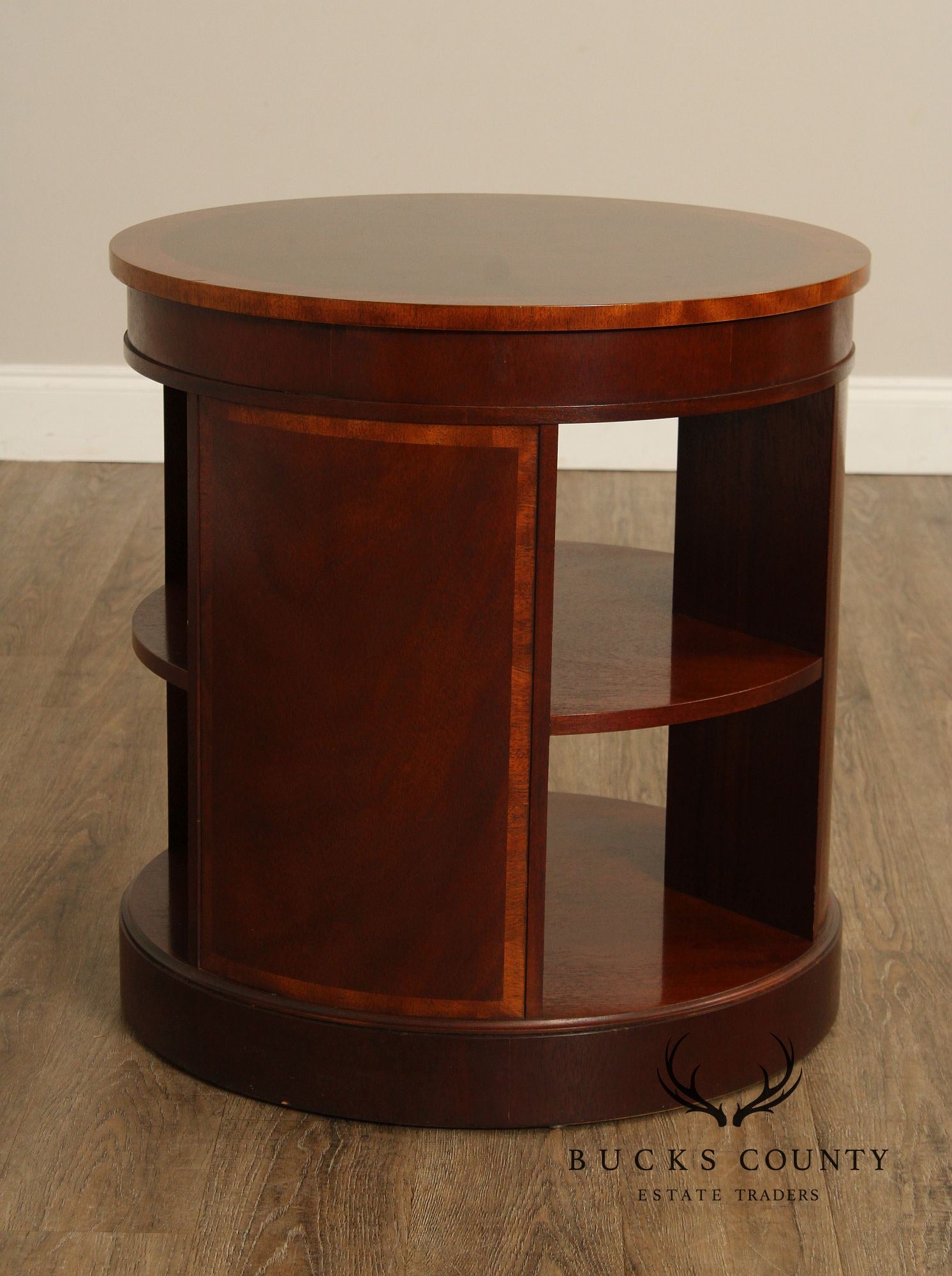 Baker Regency Style Round Mahogany Bookshelf Side Table