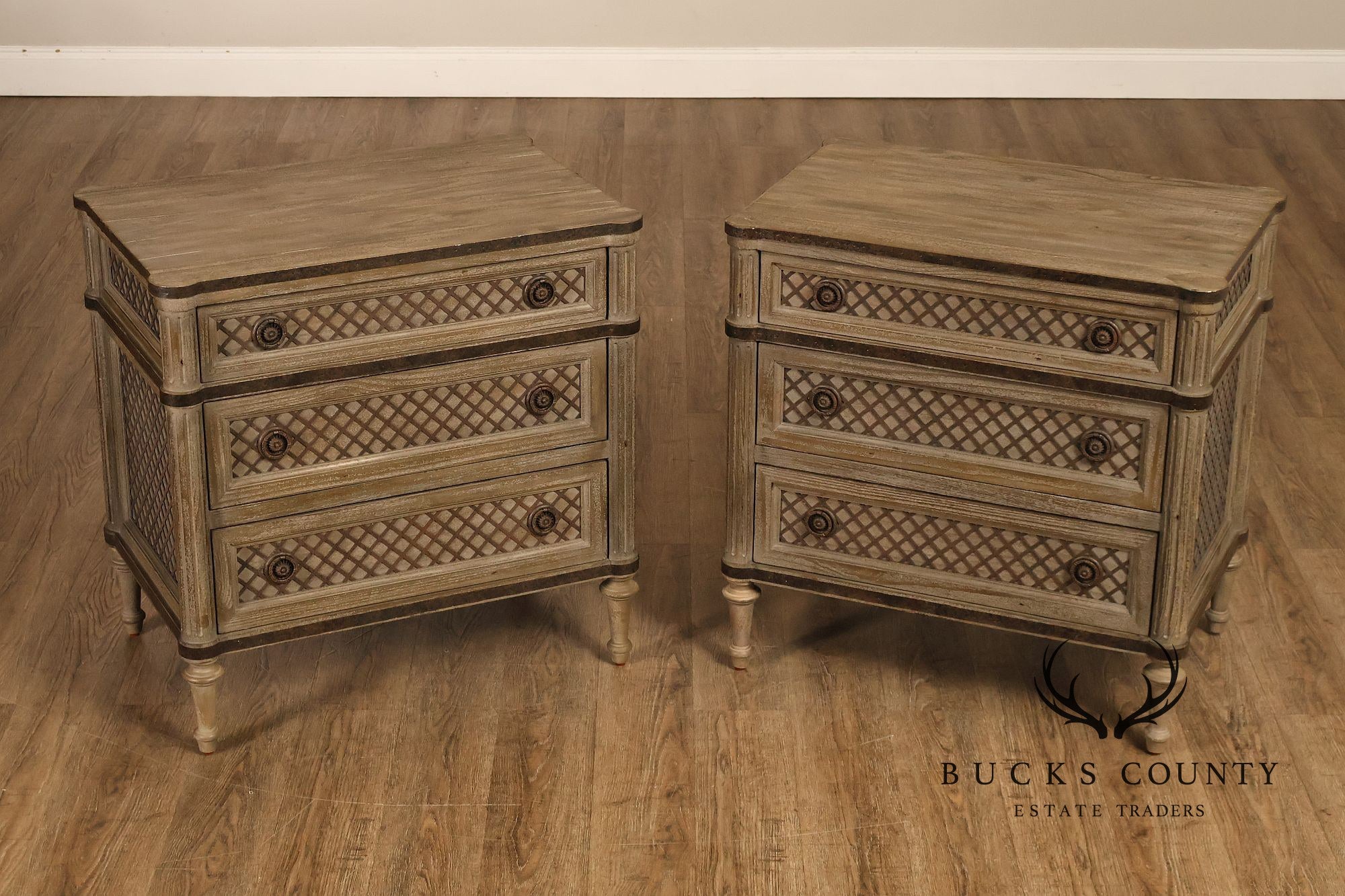 Restoration Hardware Treillage Collection Louis XVI Style Latticework Pair of Nightstands