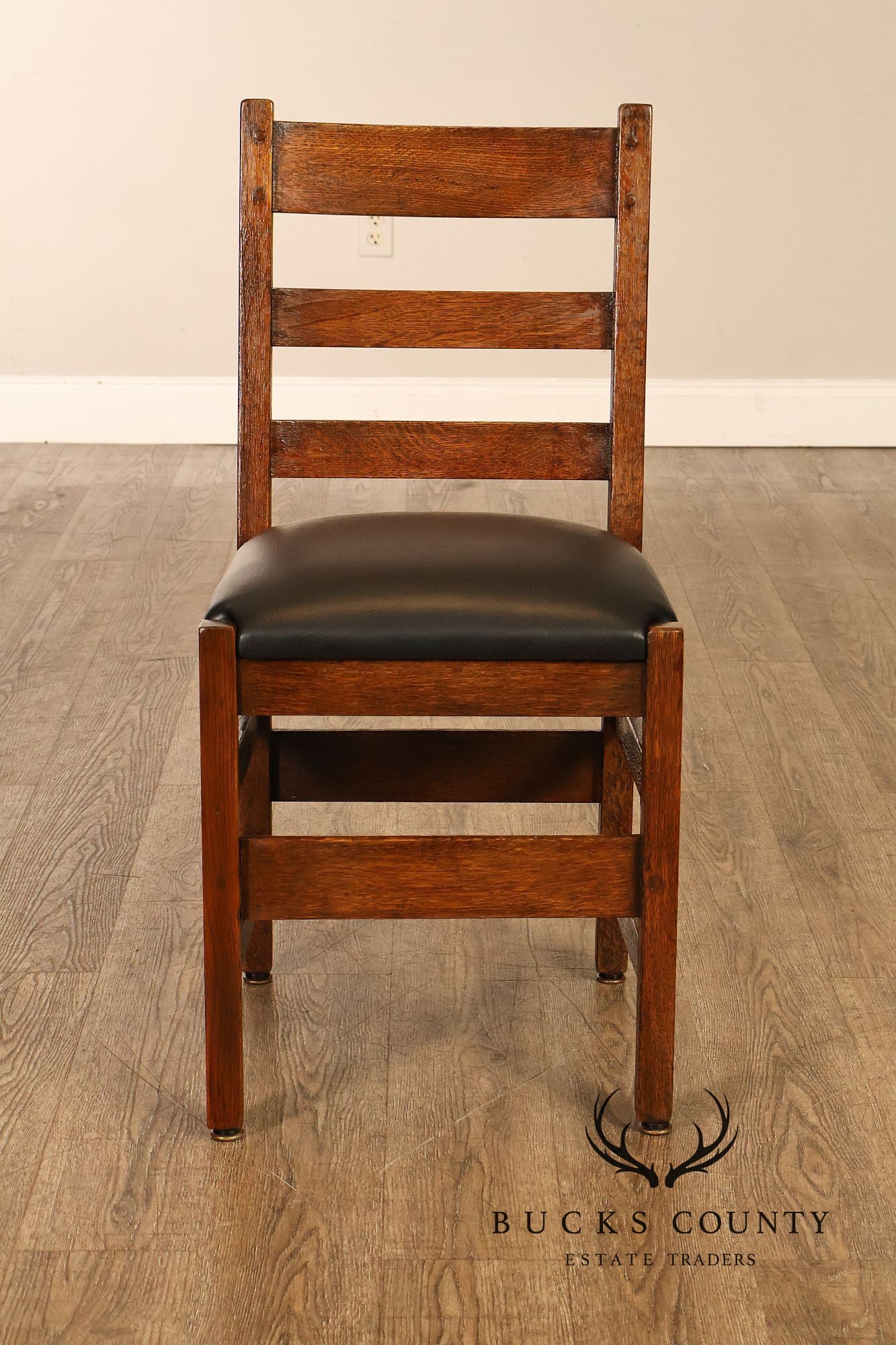 Antique L. & J.G. Stickley Mission Oak Set Of Four Ladder Back Dining Chairs