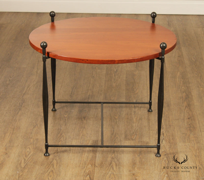 Frederick Duckloe Round Cherry Top Wrought Iron Side Table