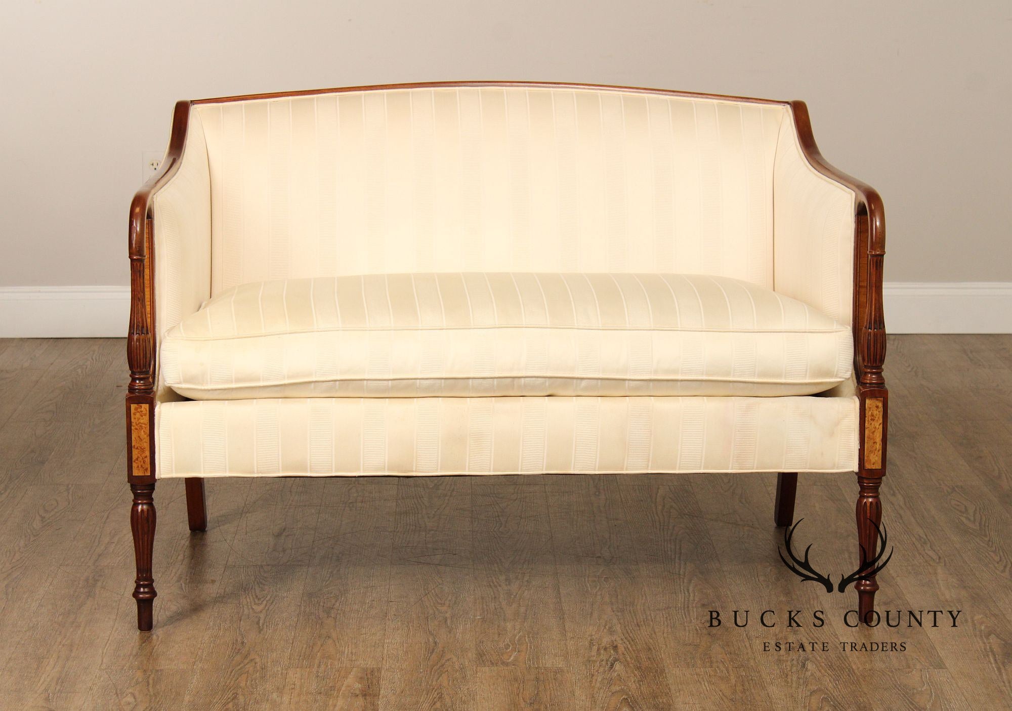 Sheraton Style Mahogany Frame Upholstered Sofa