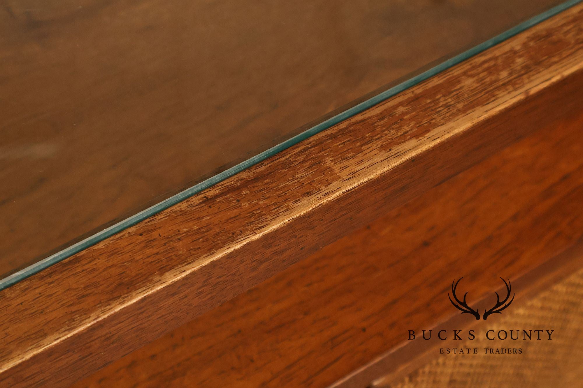 Mid-Century Modern Glass Top Walnut and Cane Side Cabinet