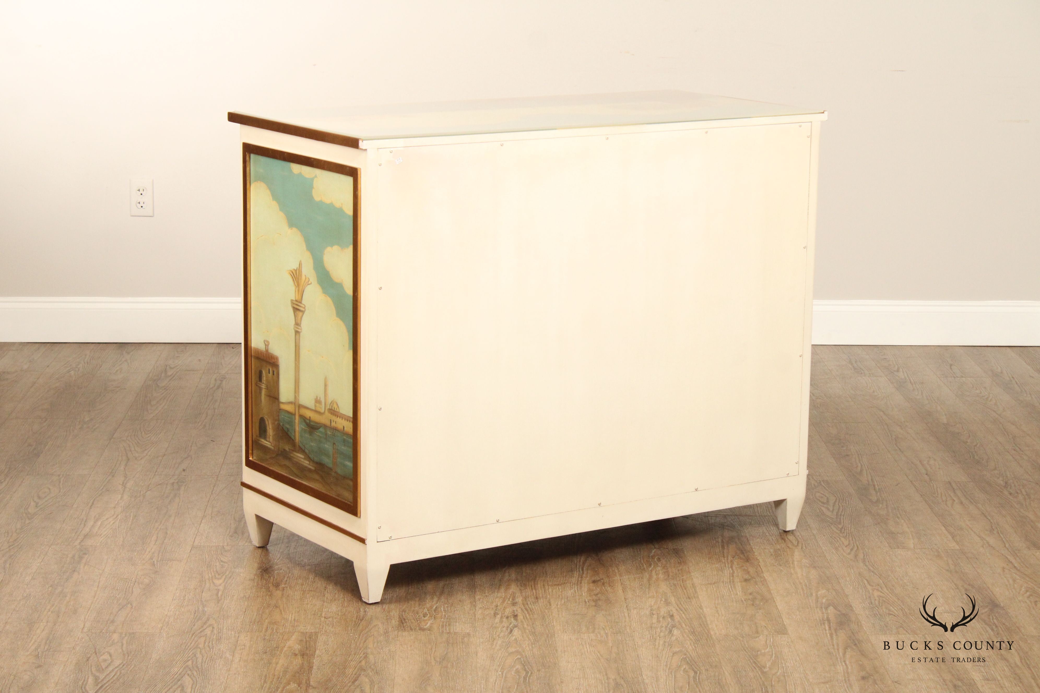 Modern History Hand Painted Venetian Three Drawer Chest Commode