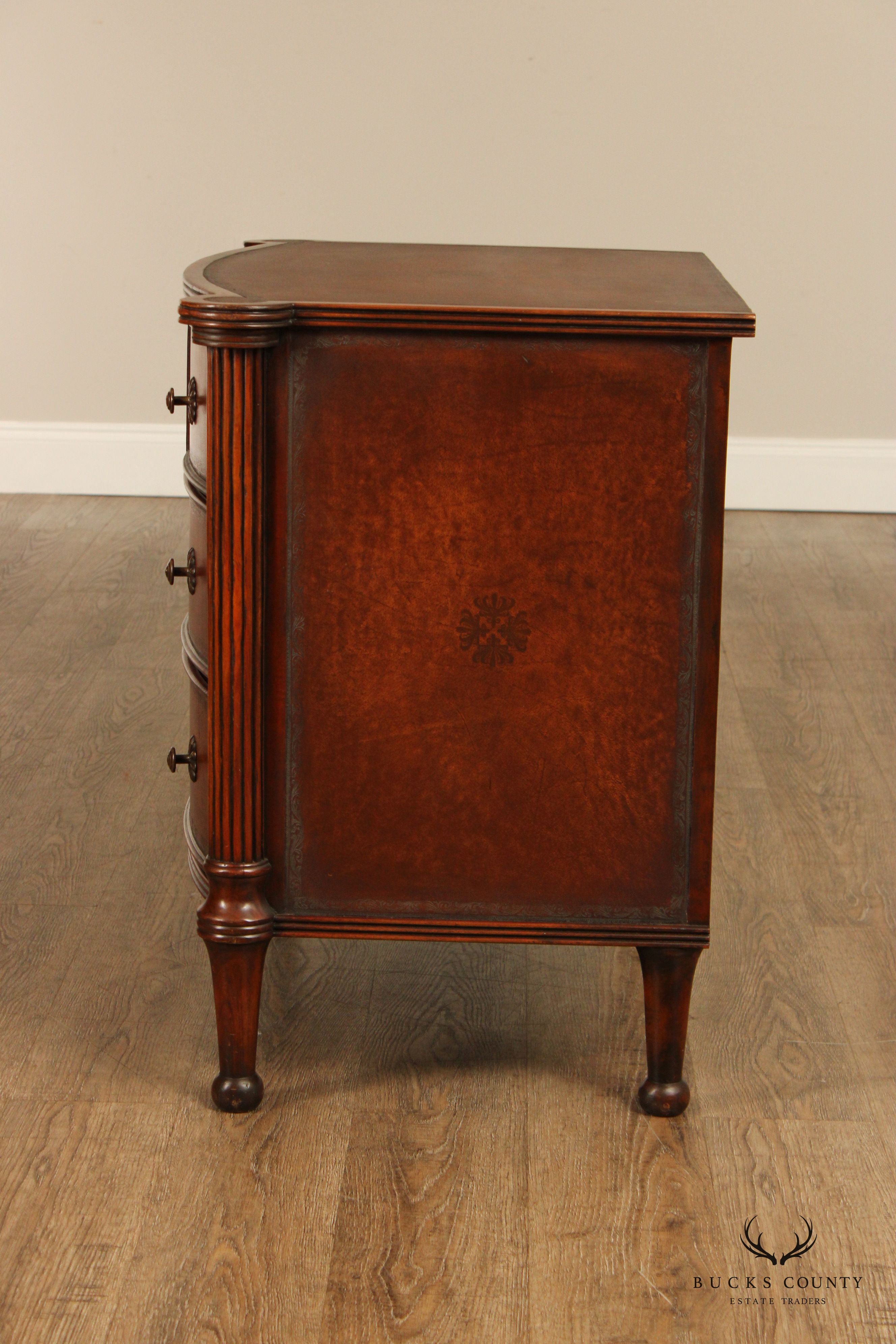 English Traditional Regency Style Mahogany And Leather Nightstand Chest