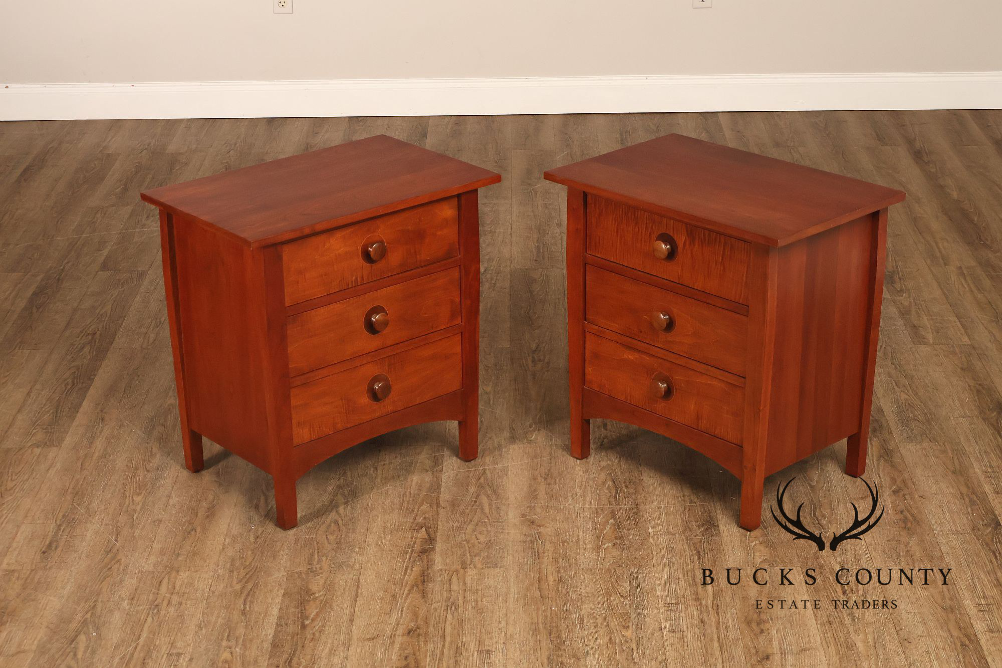 Stickley Mission Collection Harvey Ellis Cherry Three Drawer Nightstands