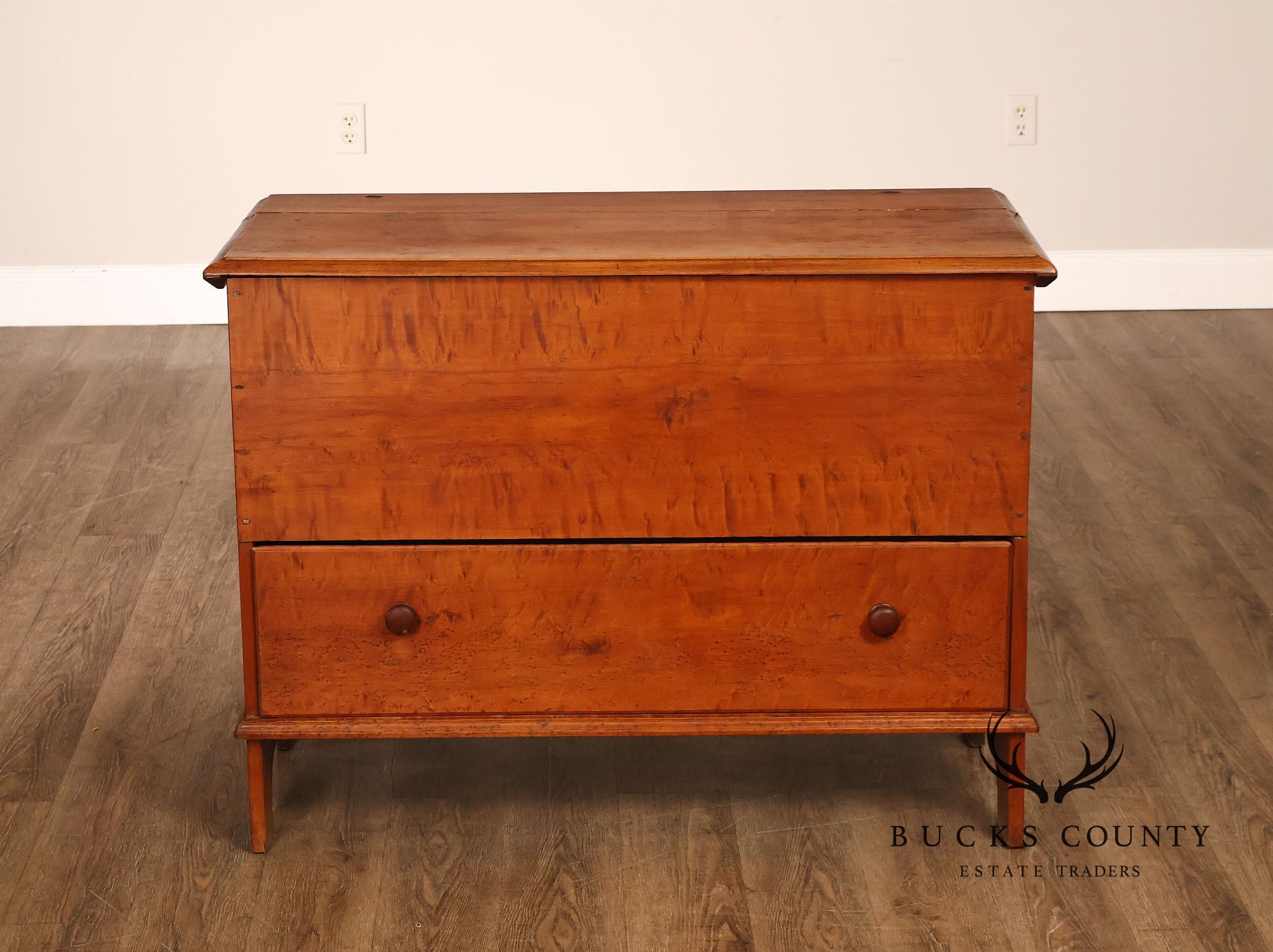 Antique American Country Birdseye Maple Blanket Chest With Lower Drawer