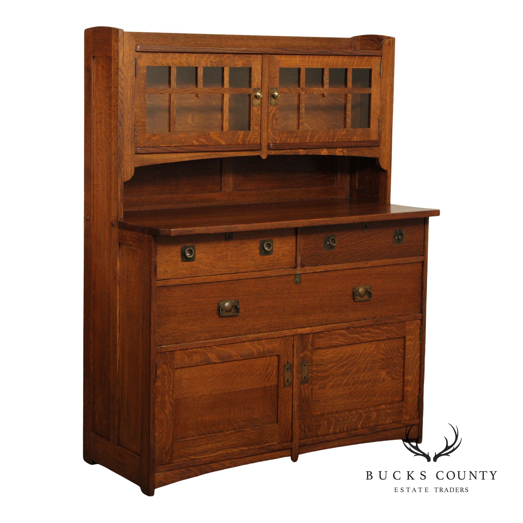 Stickley Brothers Antique Mission Oak Sideboard Hutch