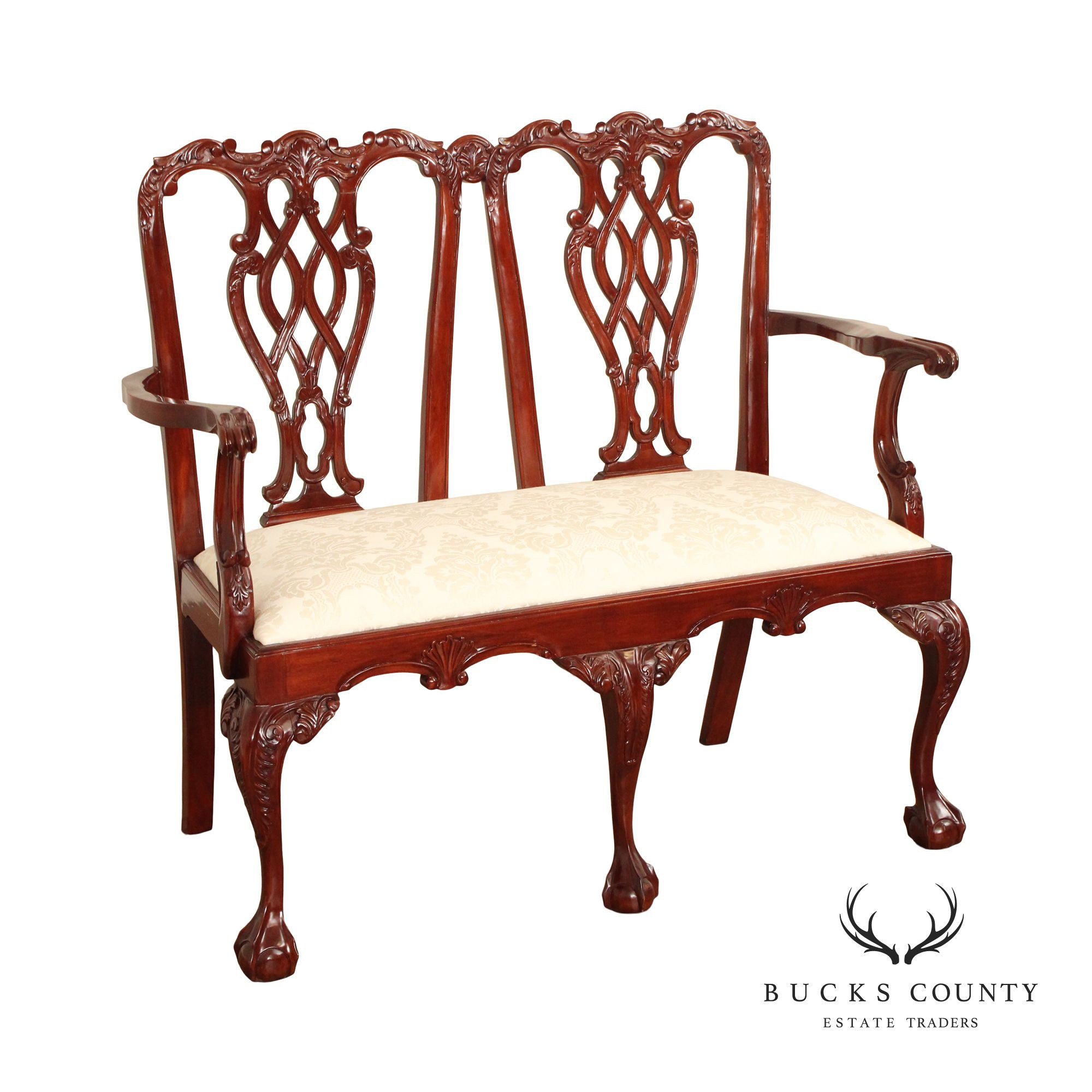 Georgian Style Carved Mahogany Double Bench