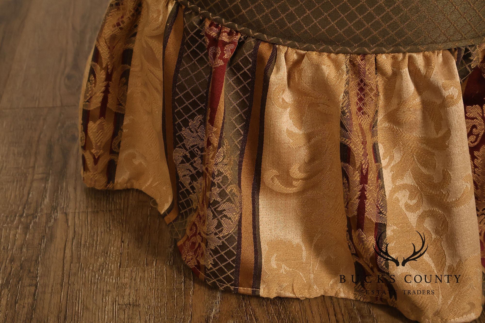 Pair Of Traditional Upholstered Skirted Round Ottomans