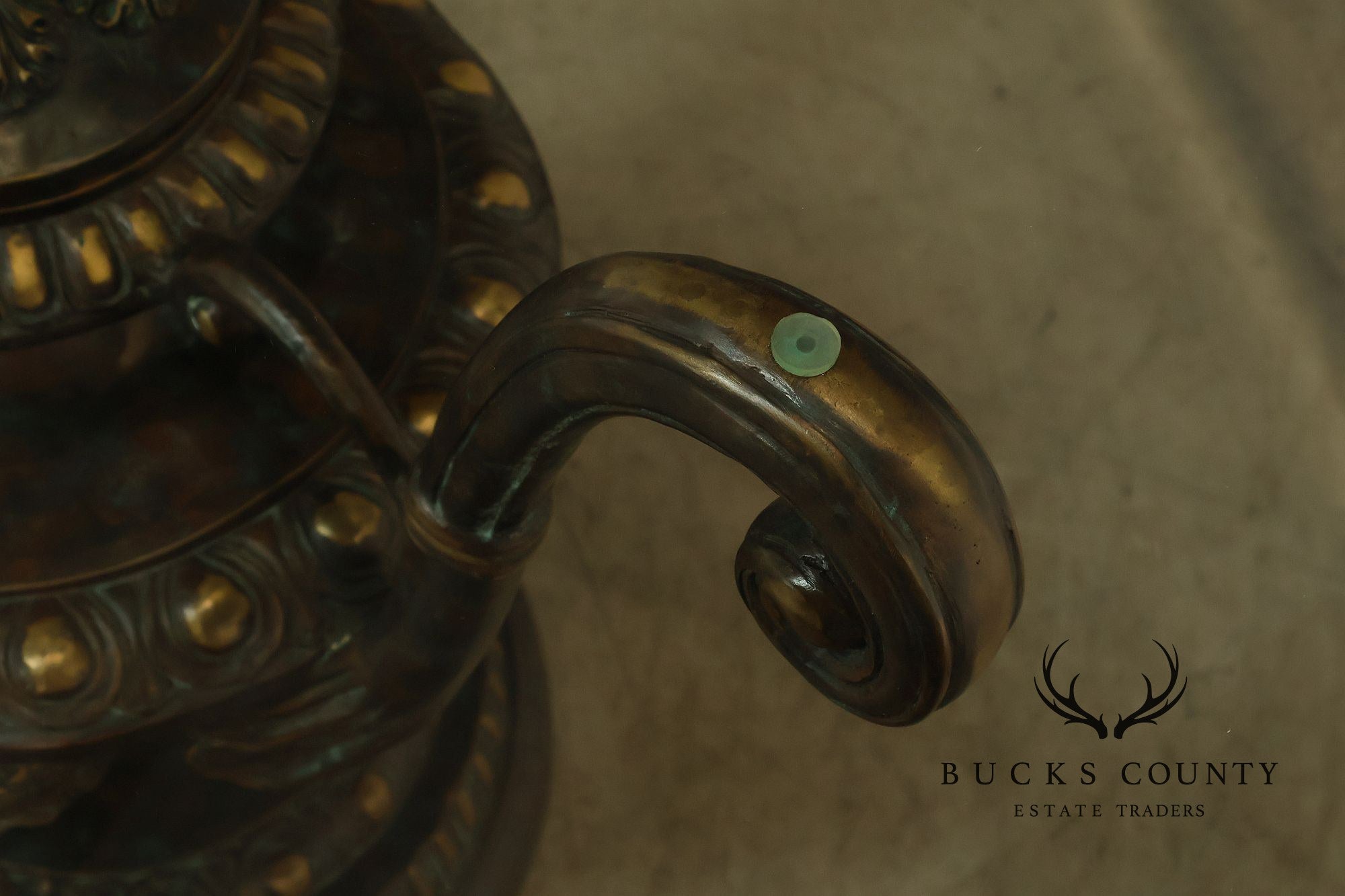 Monumental Brass Urn Form  Double Pedestal Glass Top Dining Table