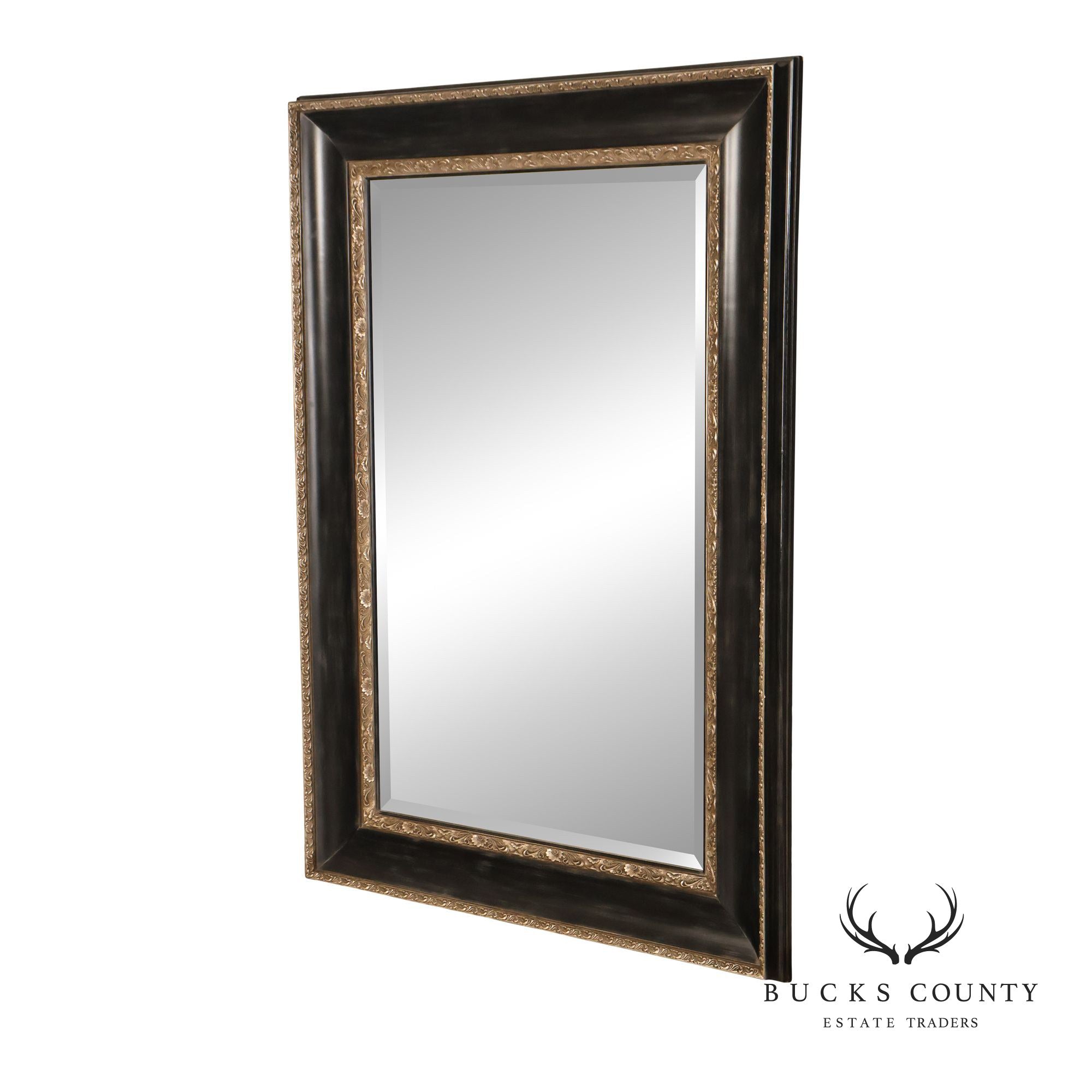 Large Black And Silver Beveled Wall Mirror