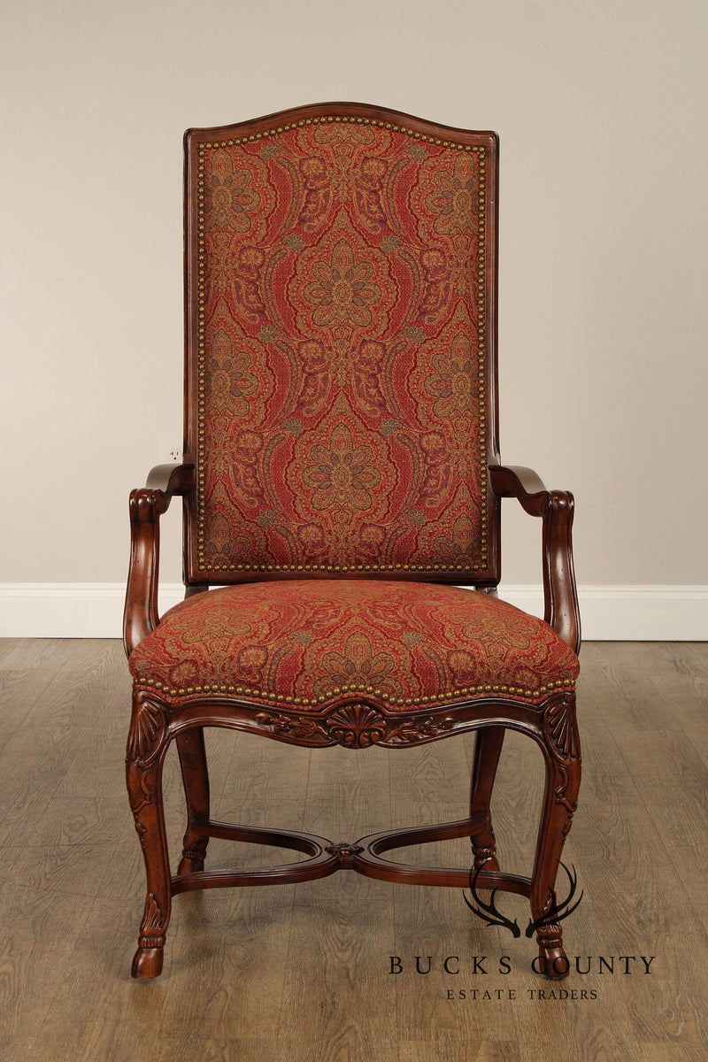 Century Furniture French Louis XV Style Set of Eight Carved Mahogany Custom Upholstered Dining Chairs
