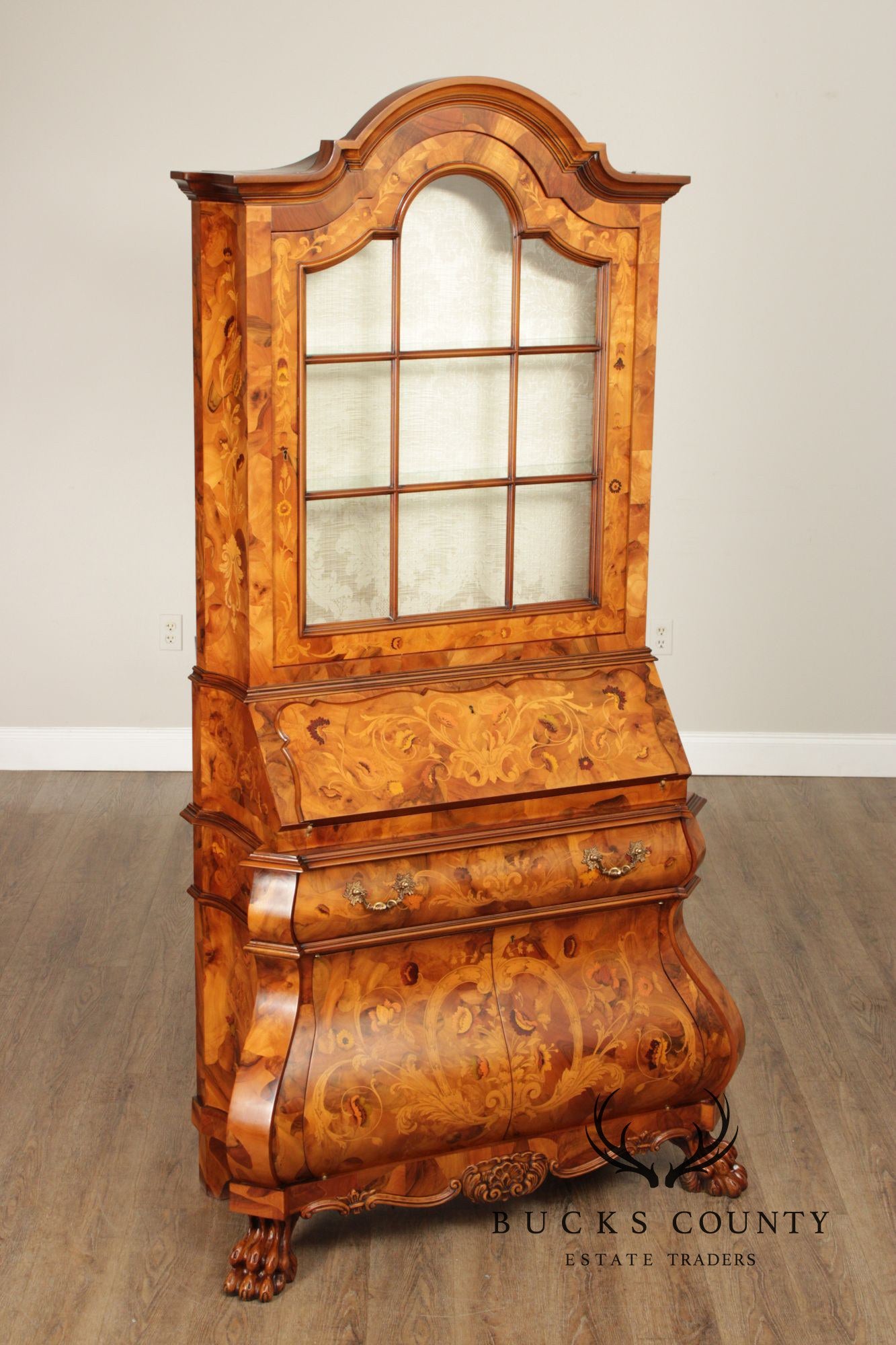 Italian Marquetry Inlaid Secretary Bookcase