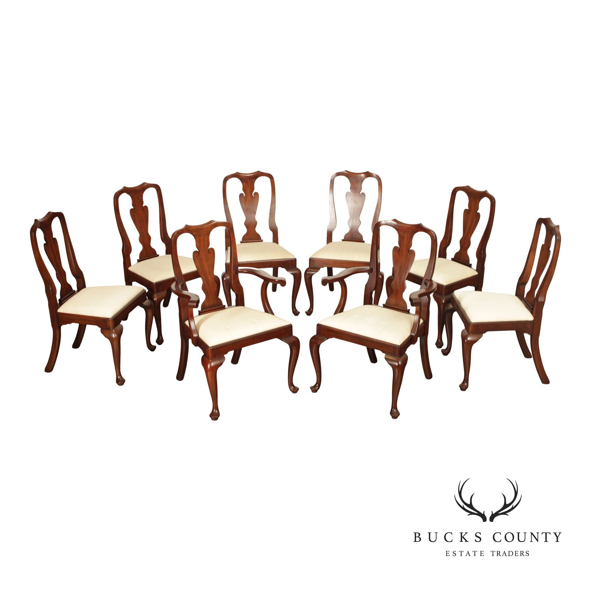 Henkel Harris Queen Anne Style Set of Eight Mahogany Dining Chairs