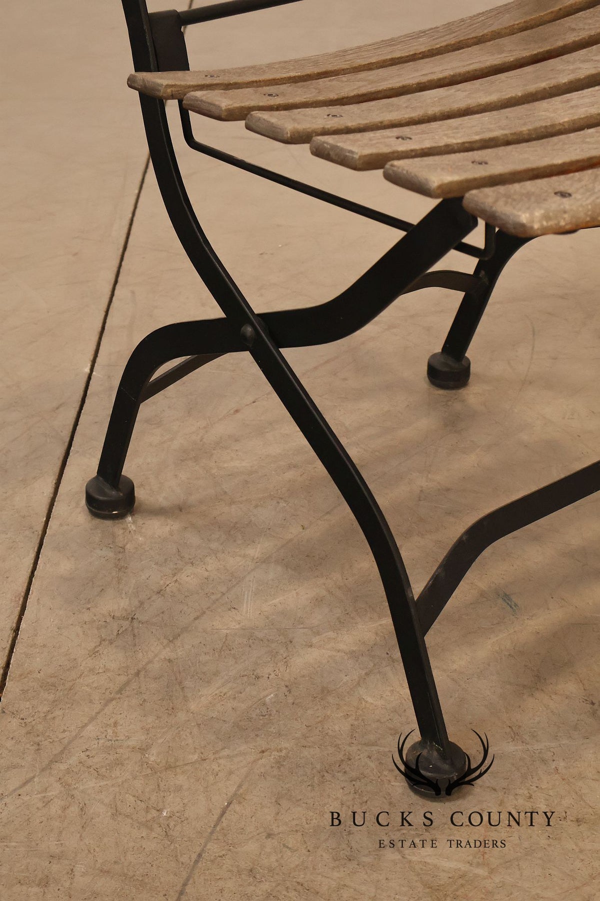 French Style Set of Four Teak and Wrought Iron Bistro Chairs