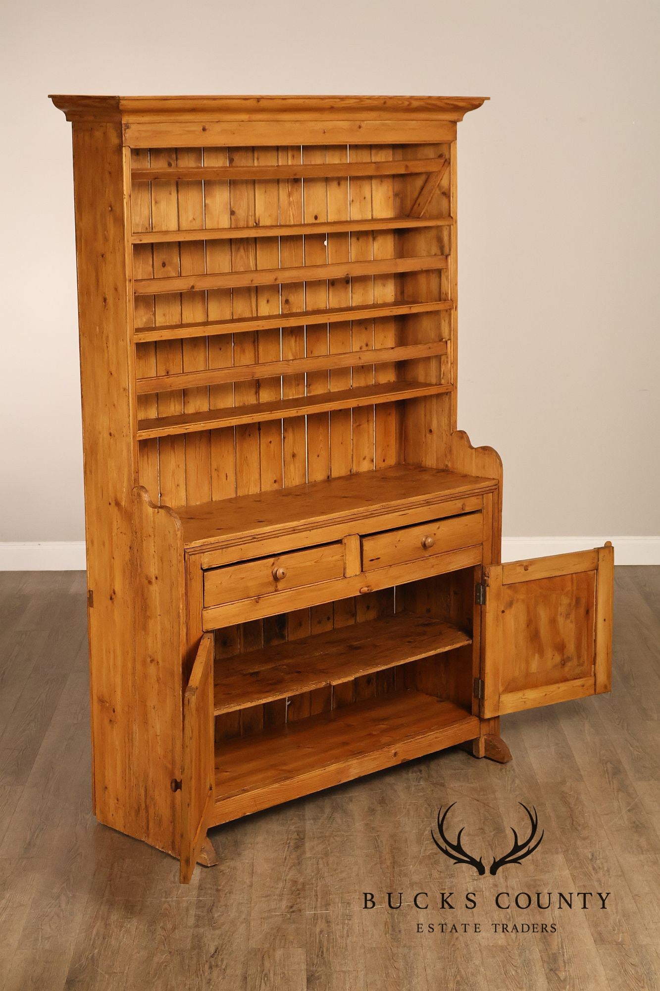 Antique English Farmhouse Pine Open Hutch Pantry Cupboard