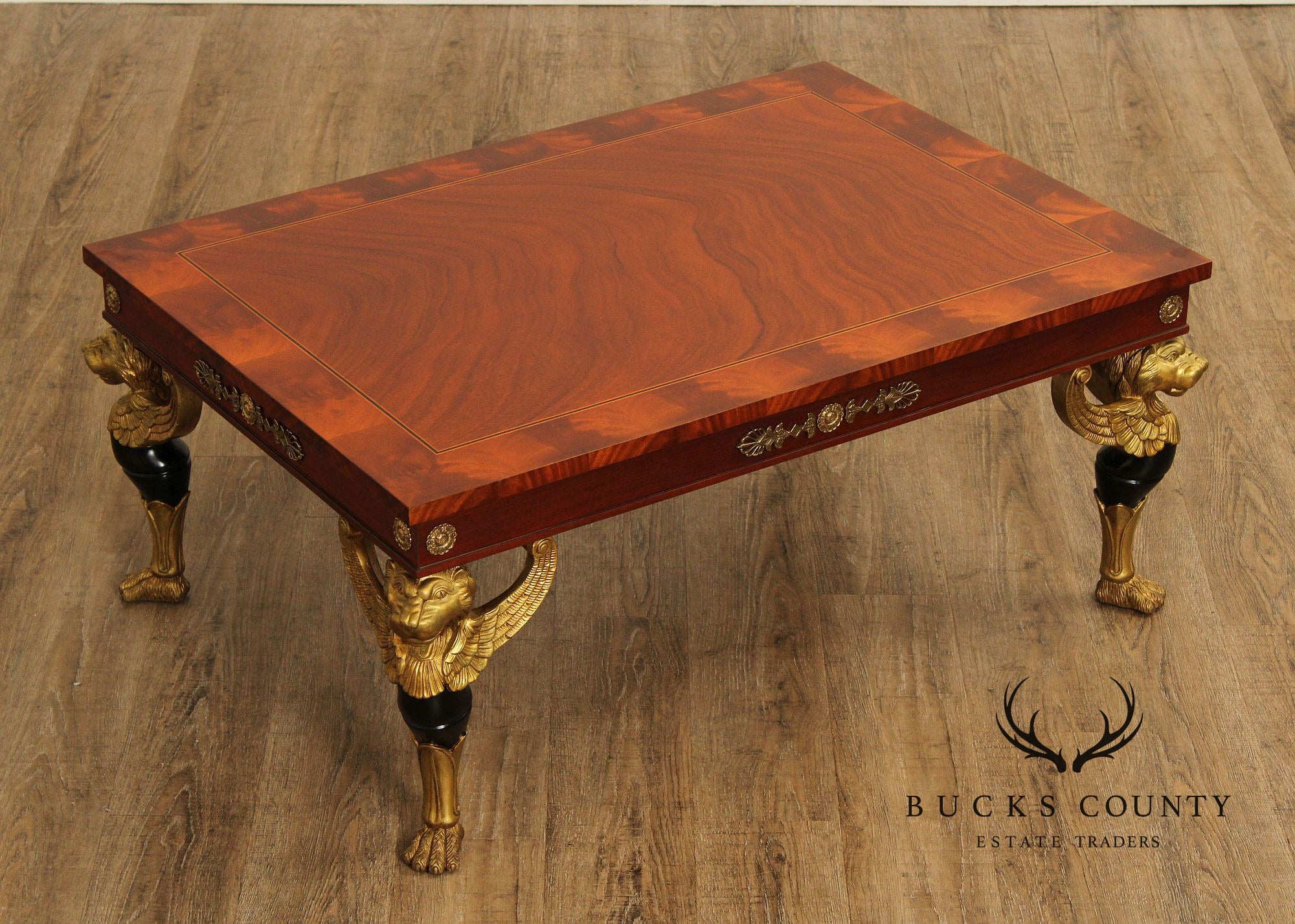 Kindel Empire Style Partial Gilt Carved Mahogany Coffee Table