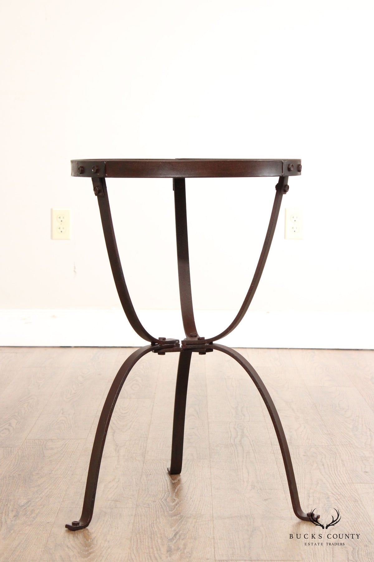 Industrial Style Iron And Round Wood Top Side Table
