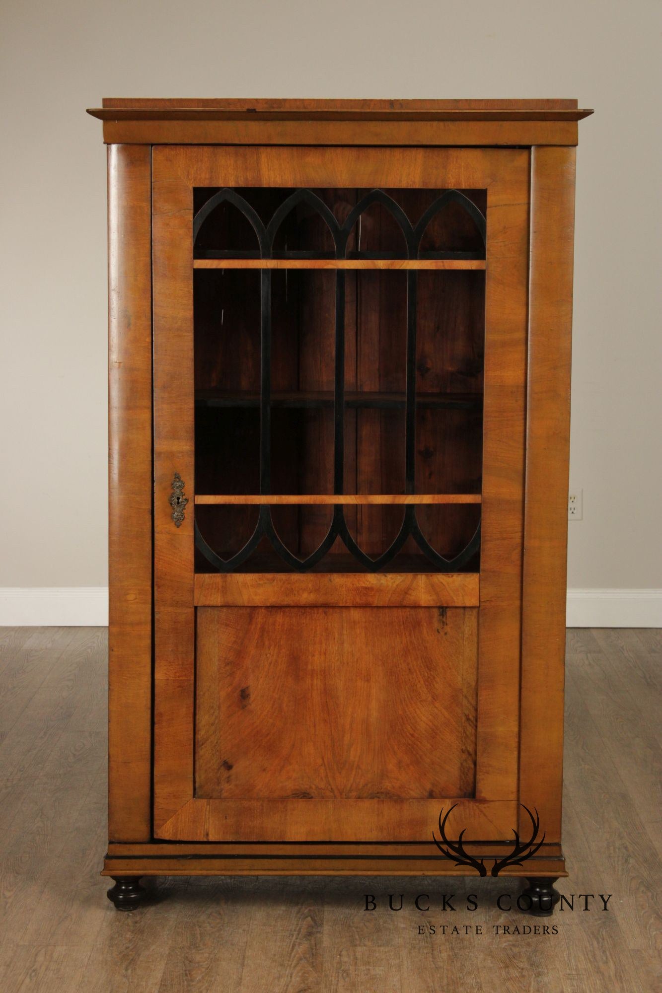 Antique Biedermeier Glass Door Walnut Bookcase