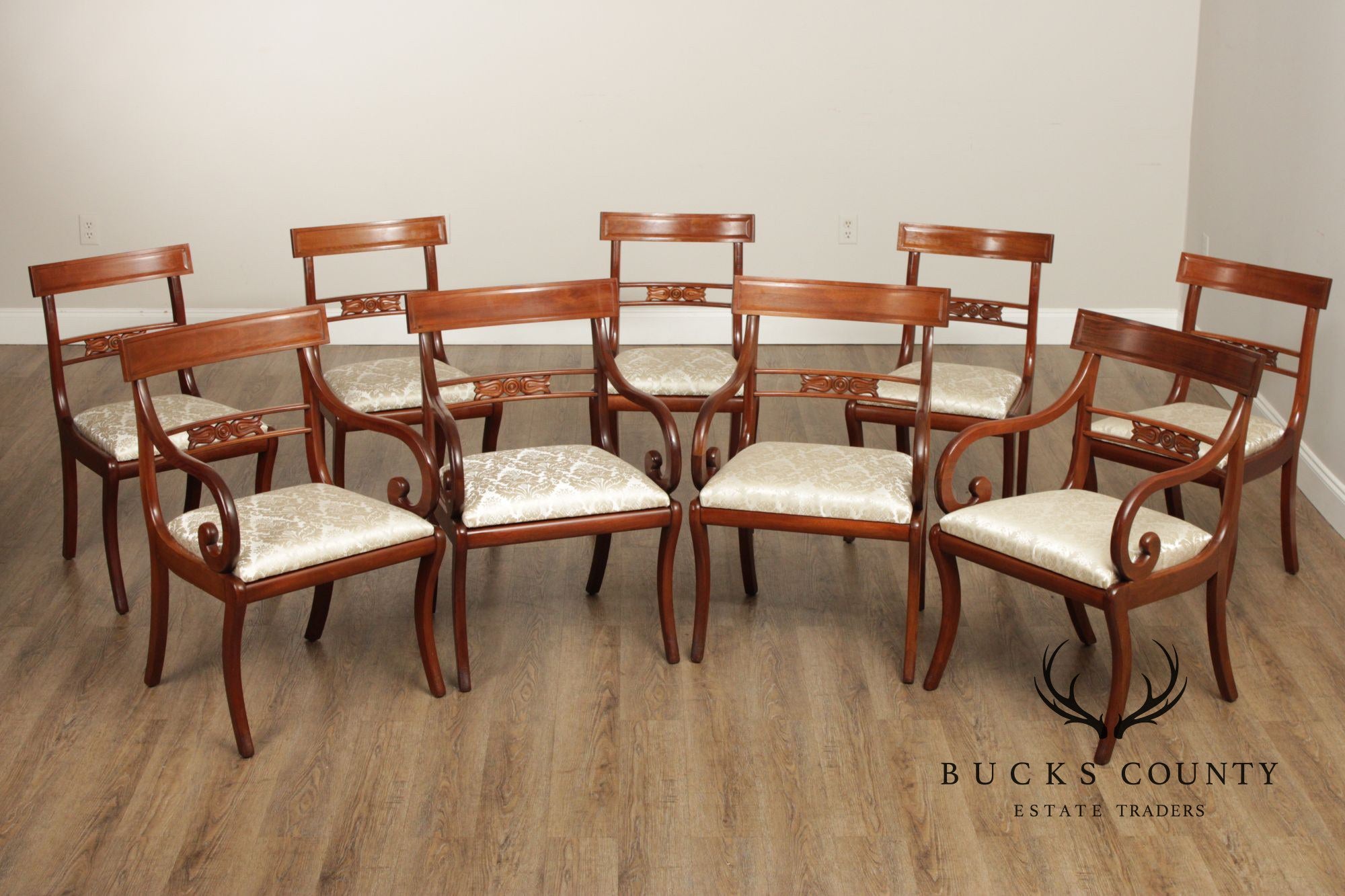 English Regency Style Set of Nine Mahogany Dining Chairs