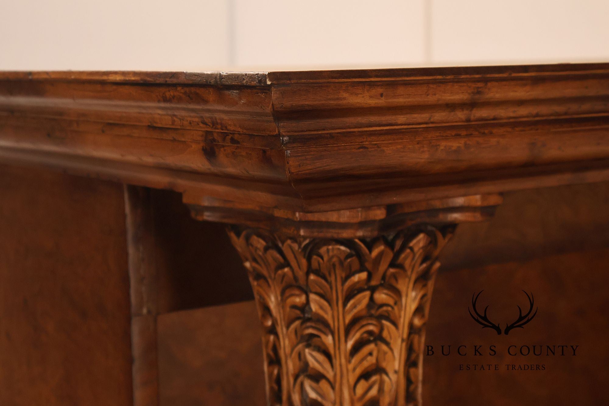 Large Classical Style Burl Wood Open Bookcase With Corinthian Columns