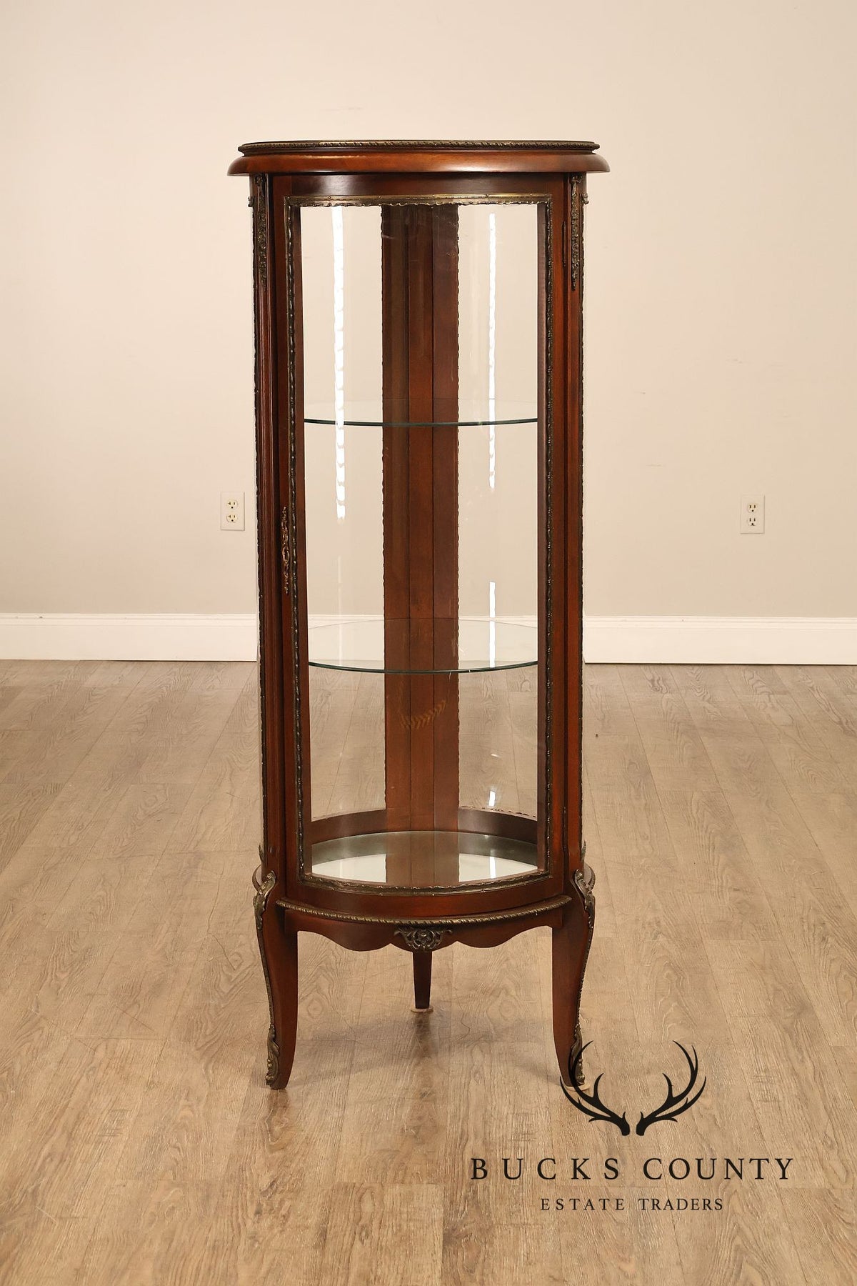 French Louis XV Style Mahogany Curved Glass Display Curio Cabinet