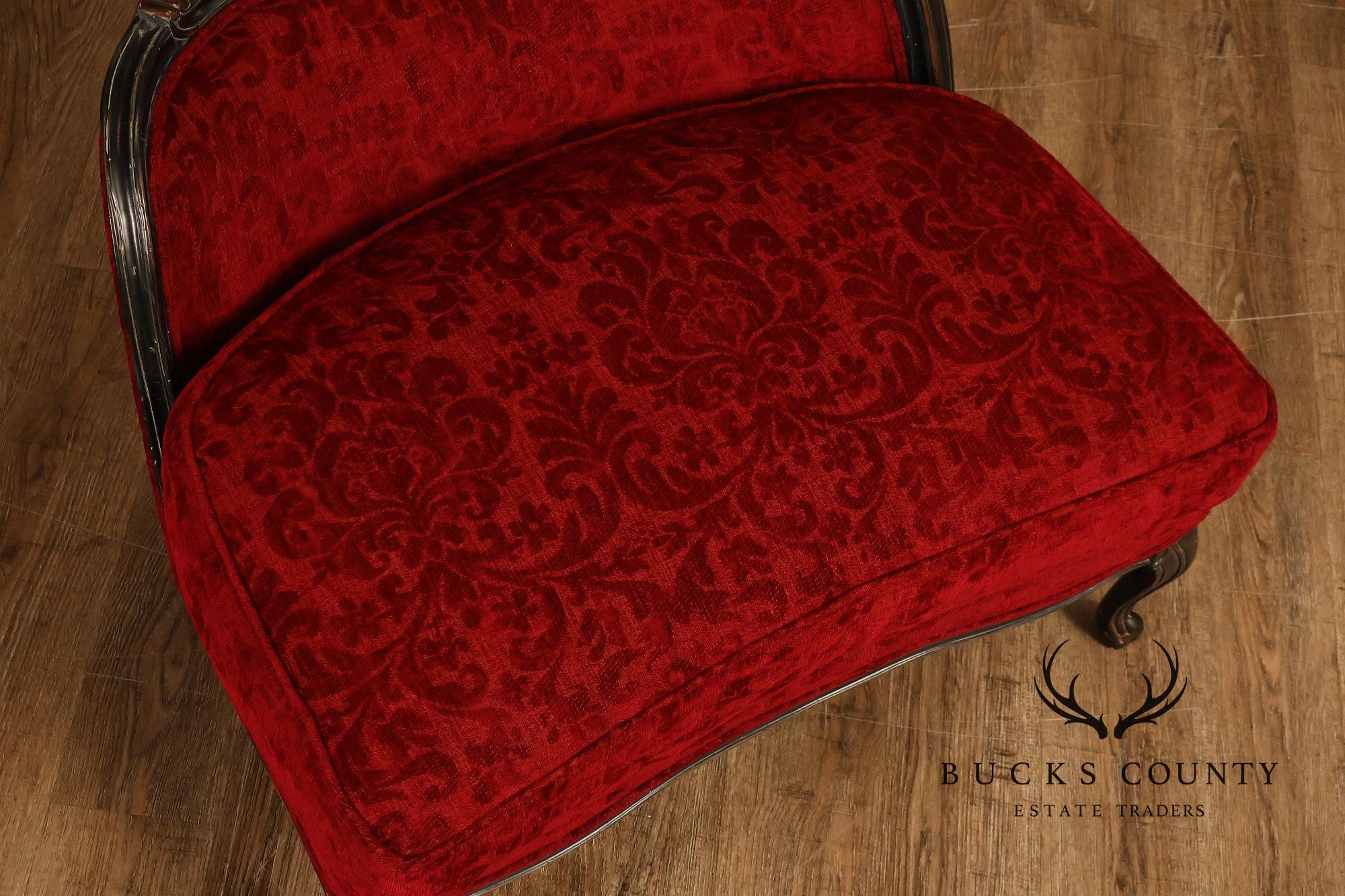 Henredon Louis XV Style Pair Of Red Upholstered Bergère Lounge Chairs