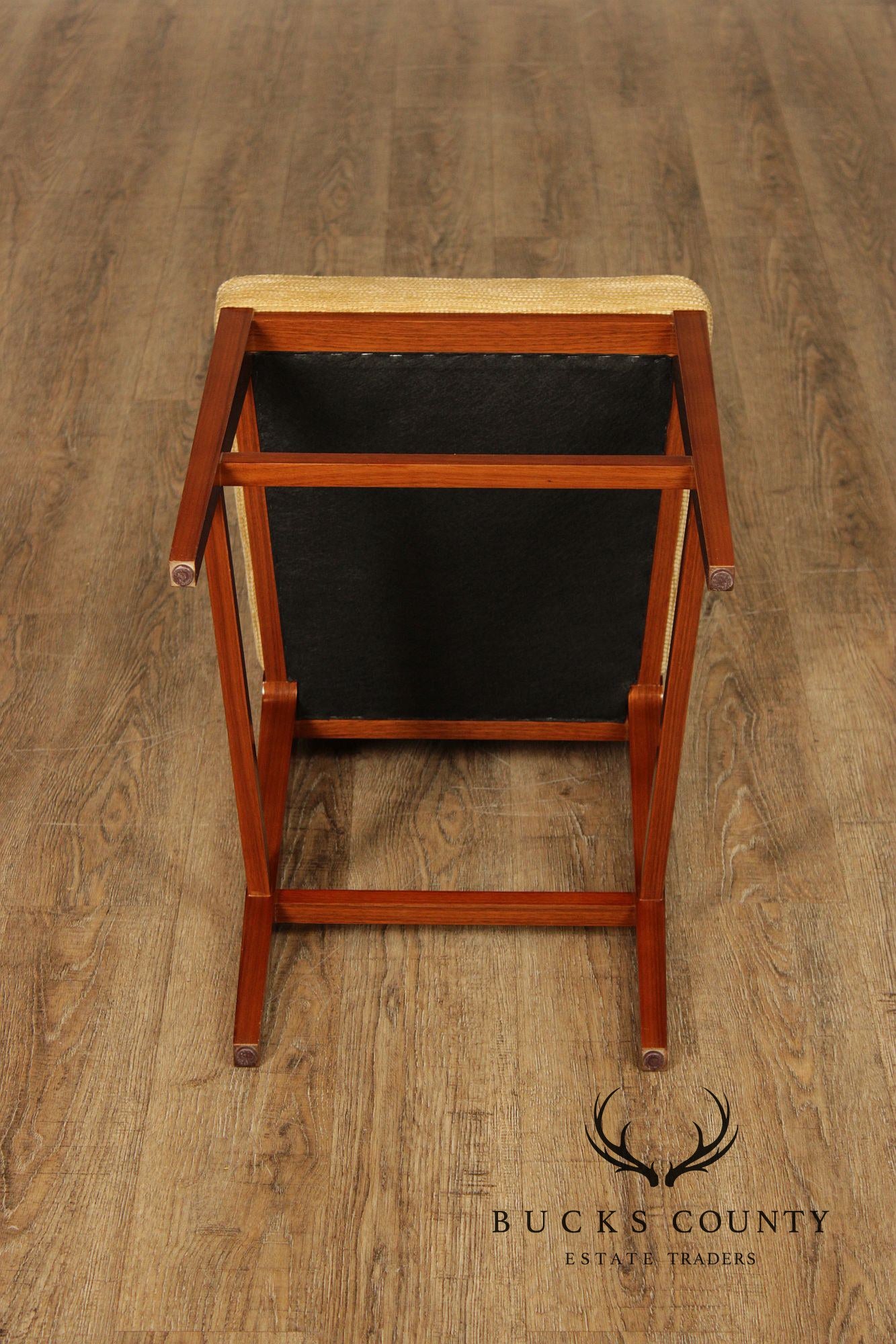 Mid Century Modern Style Set of Four Walnut Upholstered Counter Stools