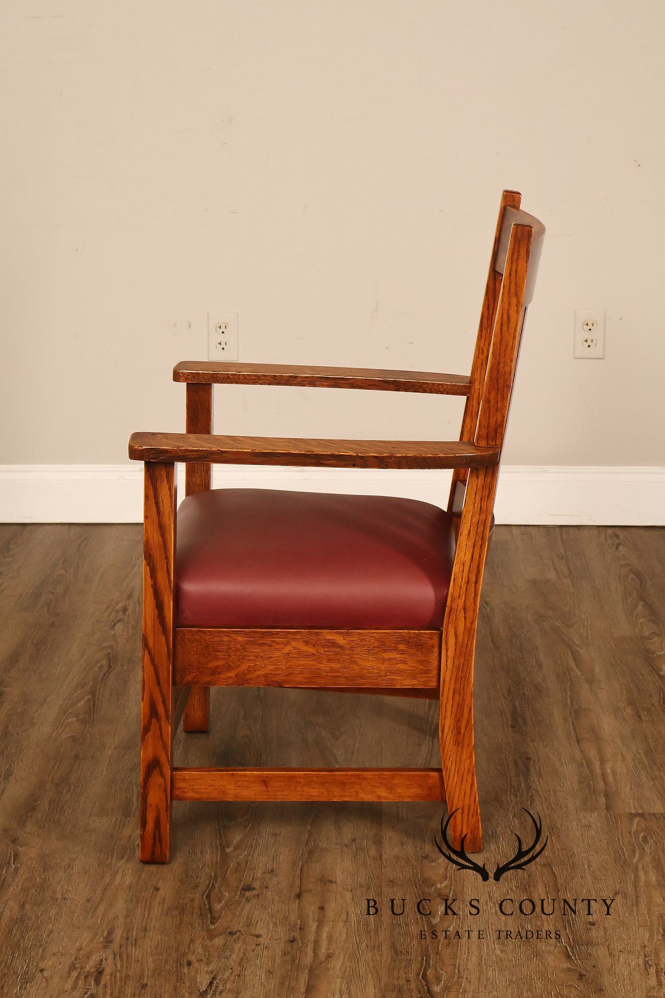 Mission Arts & Crafts Quarter Sawn Oak Armchair With Leather Upholstered Seat
