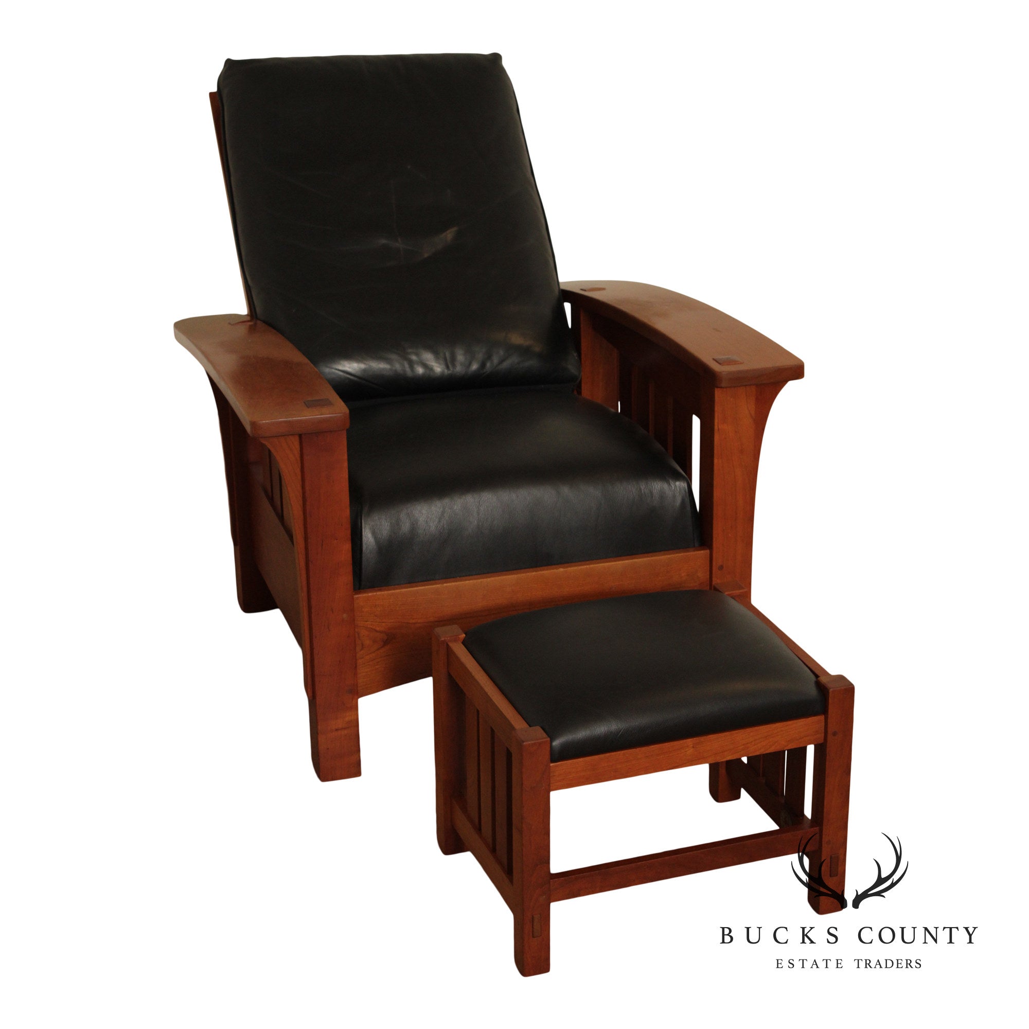 Stickley Mission Collection Bow Arm Morris Chair and Ottoman