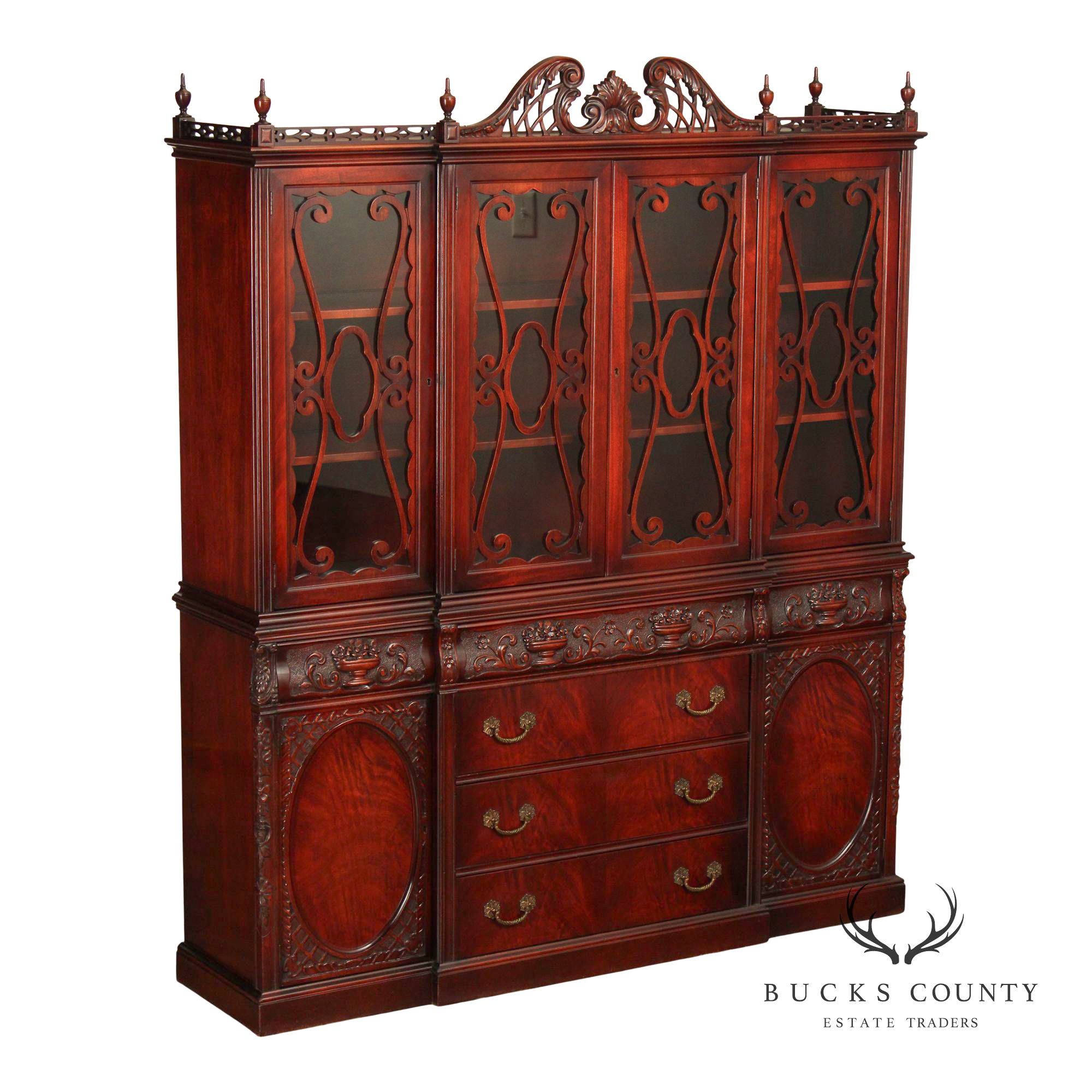 1940's Vintage Carved Mahogany China Cabinet