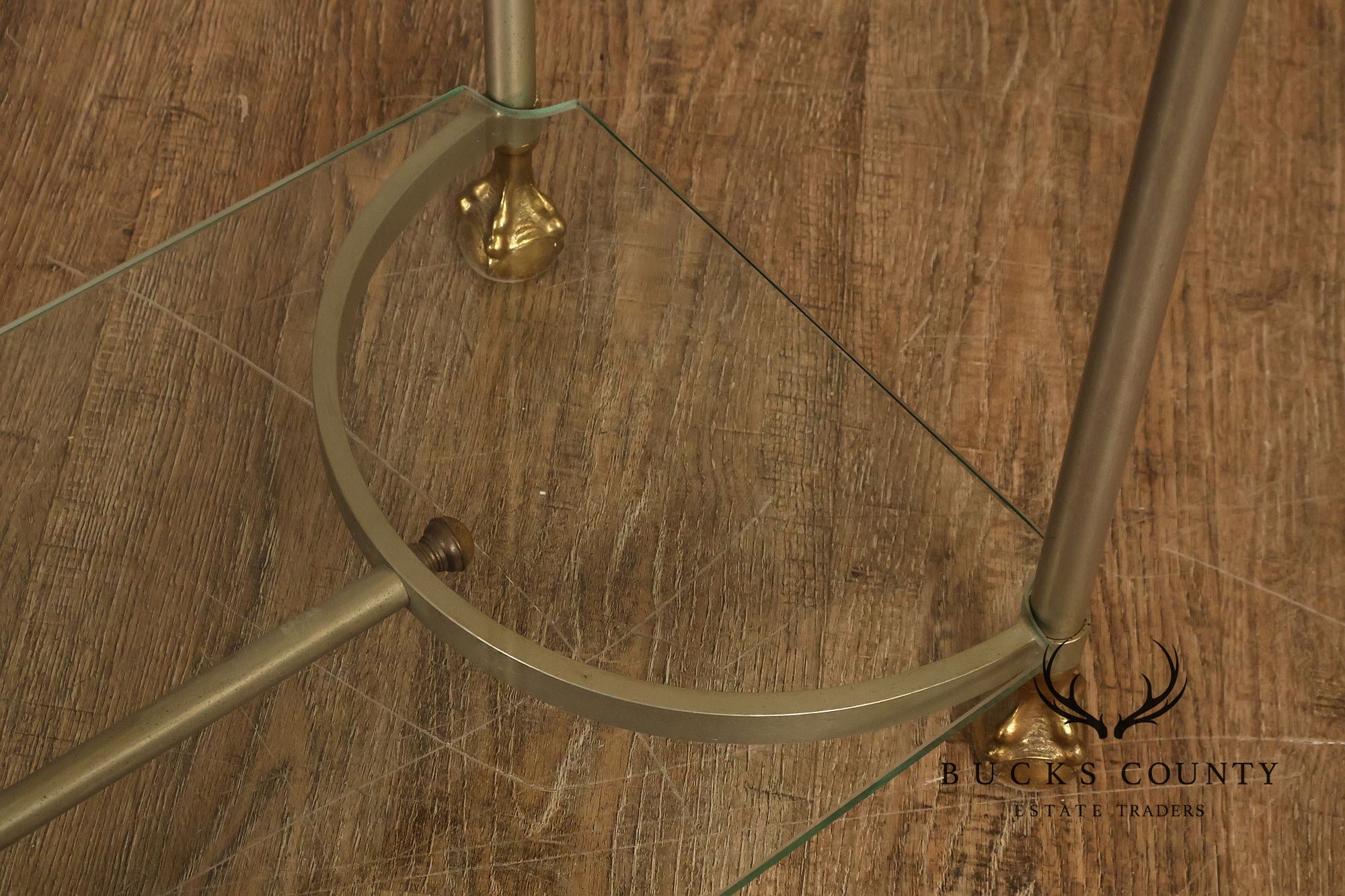 Directoire Style Italian Brass Steel And Glass Two Tier Console Table